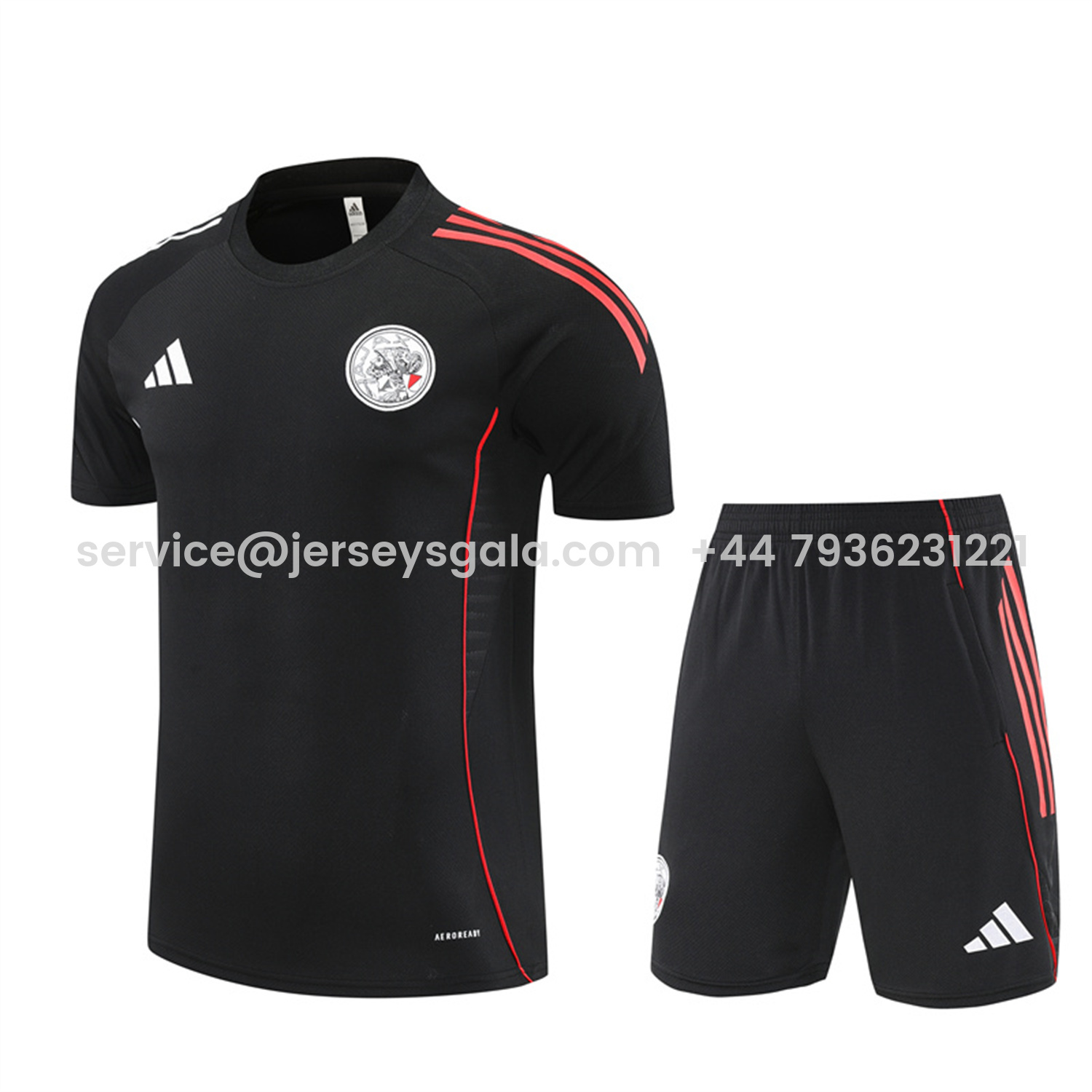 JerseysGala.com | Ajax 25-26 Short-Sleeve Training Set - Black Top and Black Shorts -Customize Name, Number and Patch | Worldwide Shipping