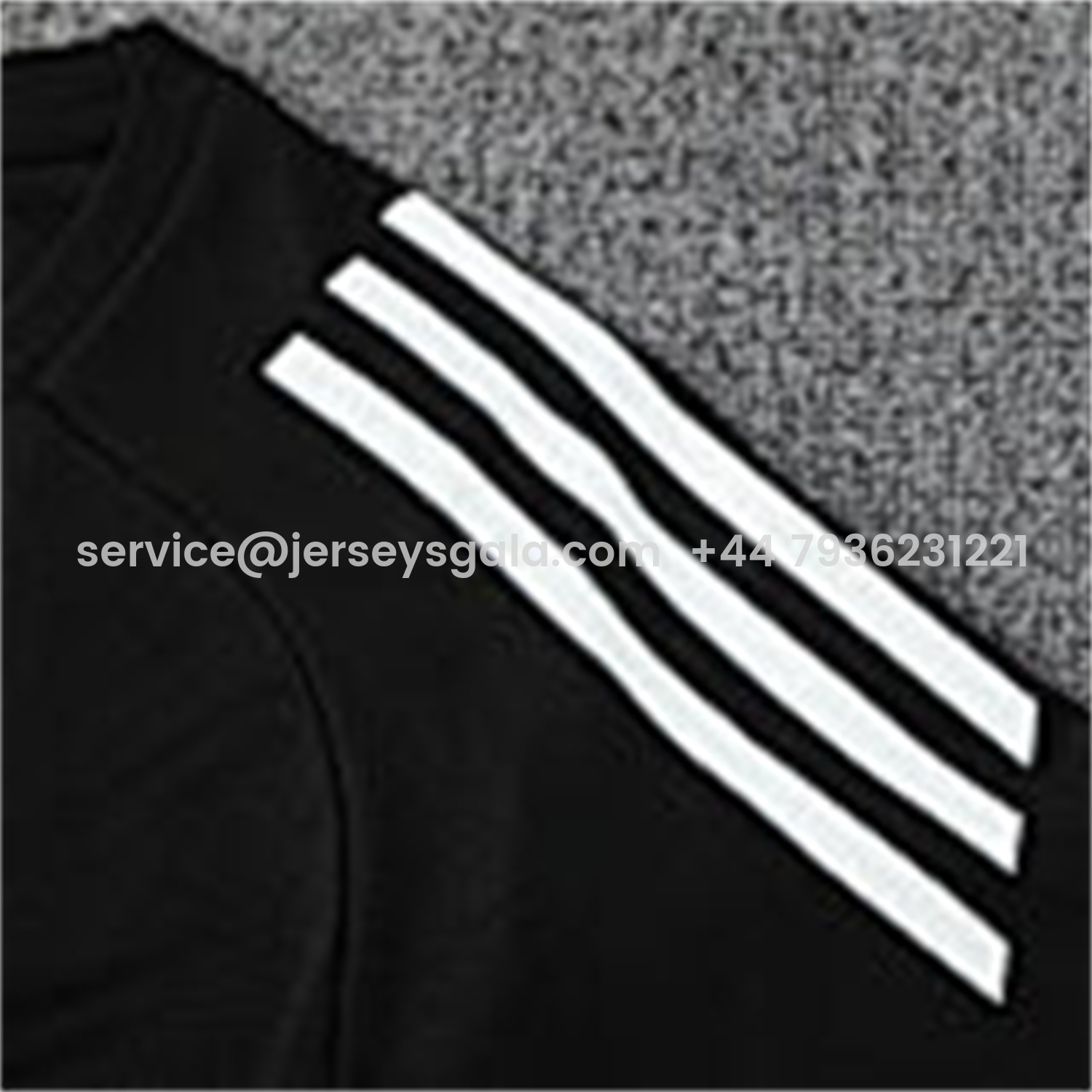 JerseysGala.com | Real Madrid 25-26 Short-Sleeve Training Set - Light Grey Stripes Black Top & Black Shorts -Customize Name, Number and Patch | Worldwide Shipping