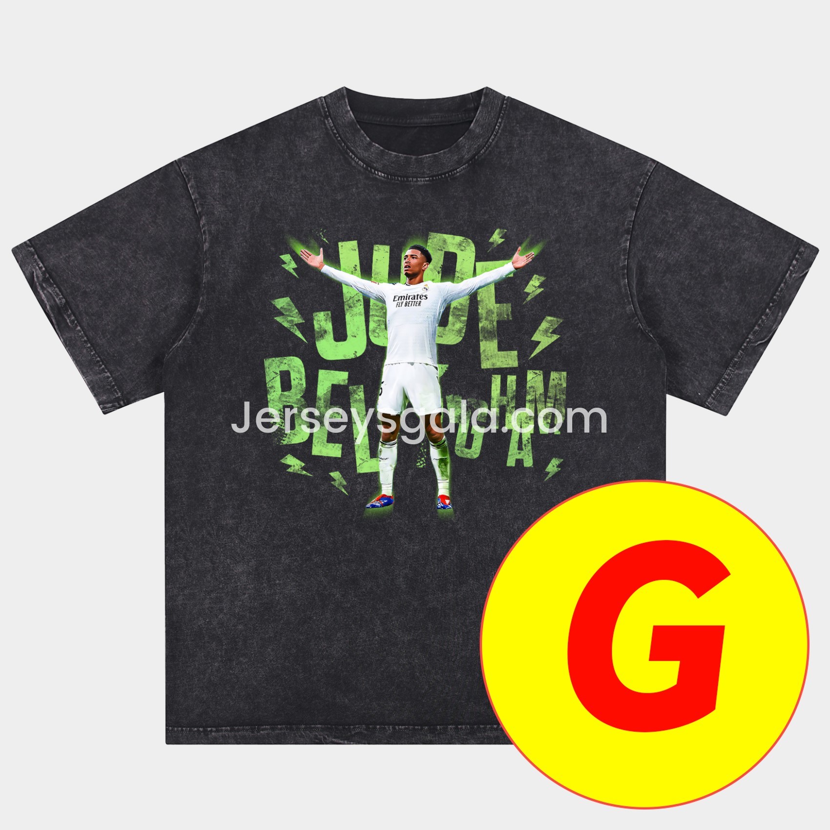 JerseysGala.com | Bellingham Real Madrid England Oversized Washed T-Shirt -Customize Name, Number and Patch | Worldwide Shipping