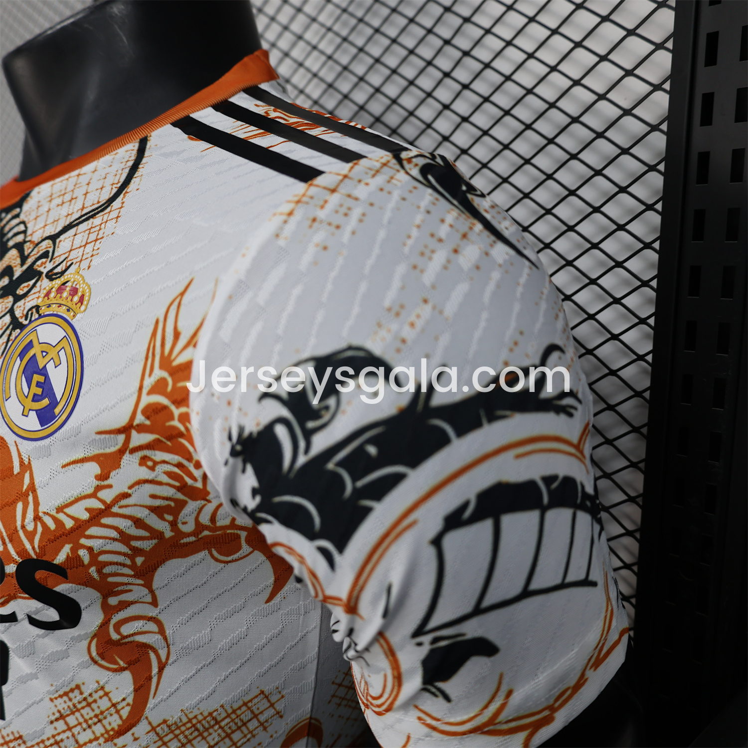 JerseysGala.com | Real Madrid 24-25 Black & Orange Loong White Jersey - Player Version -Customize Name, Number and Patch | Worldwide Shipping