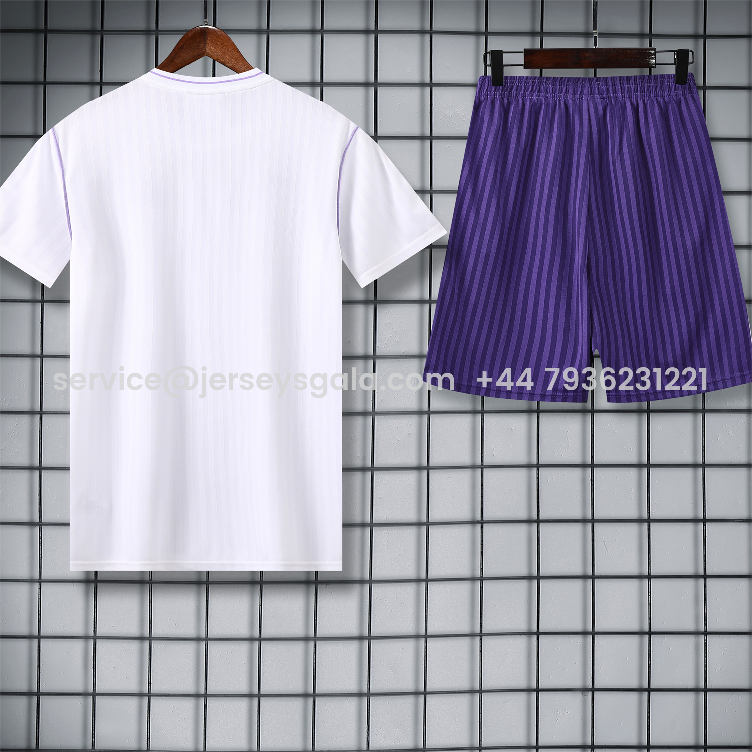 JerseysGala.com | Real Madrid 25-26 Short-Sleeve Training Set - Purple And White Top & Purple Shorts -Customize Name, Number and Patch | Worldwide Shipping