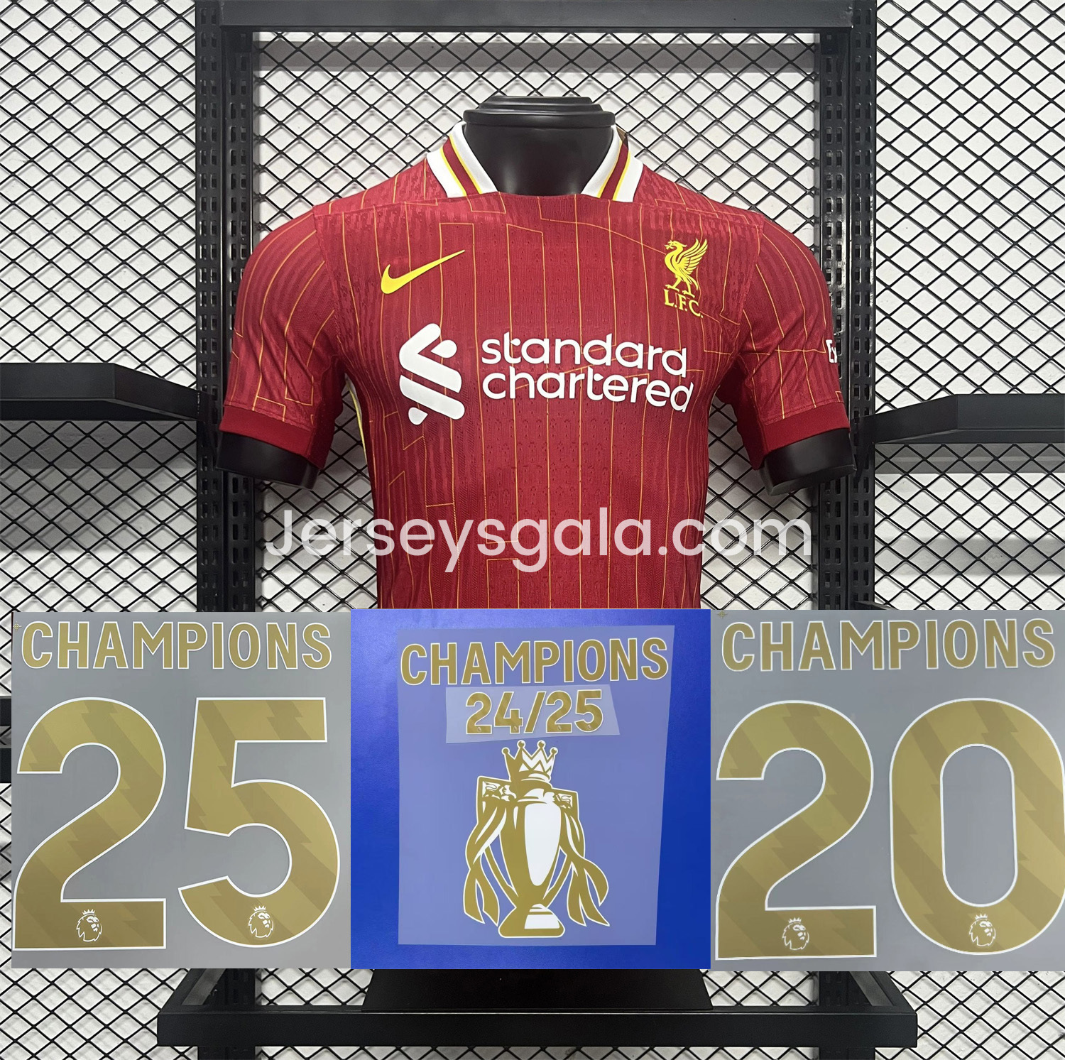 JerseysGala.com | Liver.pool 24-25 Home Jersey with Golden Champions Patch - Player Version -Customize Name, Number and Patch | Worldwide Shipping