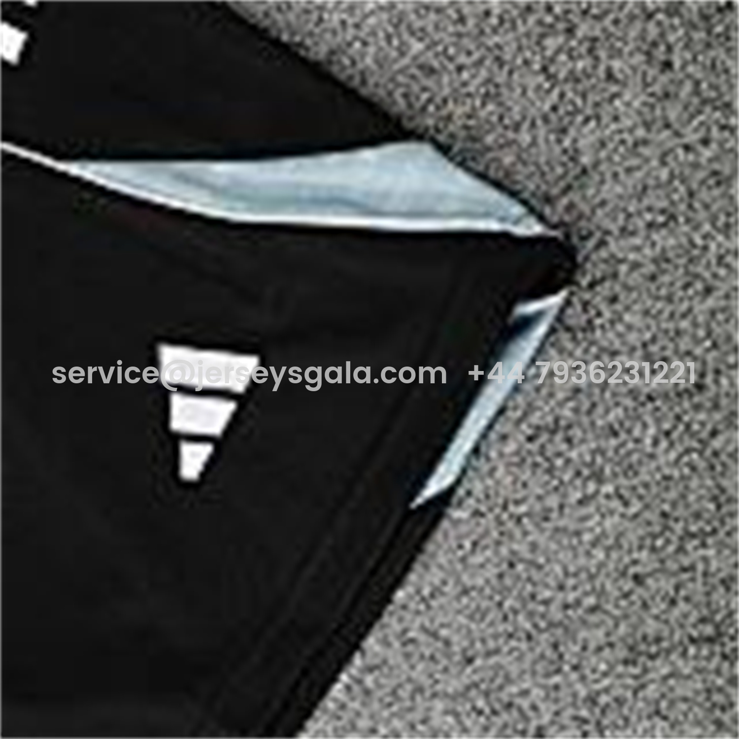 JerseysGala.com | Real Madrid 25-26 Short-Sleeve Training Set - Light Grey Stripes Black Top & Black Shorts -Customize Name, Number and Patch | Worldwide Shipping