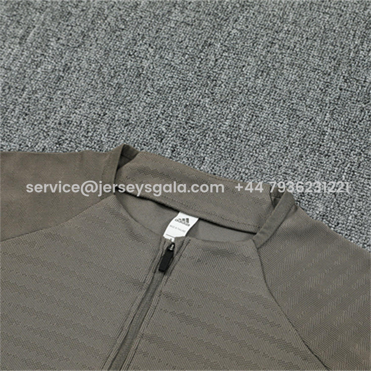 JerseysGala.com | Real Madrid 25-26 Long Sleeve Training Set - Player Version - Khaki Top and Khaki Pants -Customize Name, Number and Patch | Worldwide Shipping