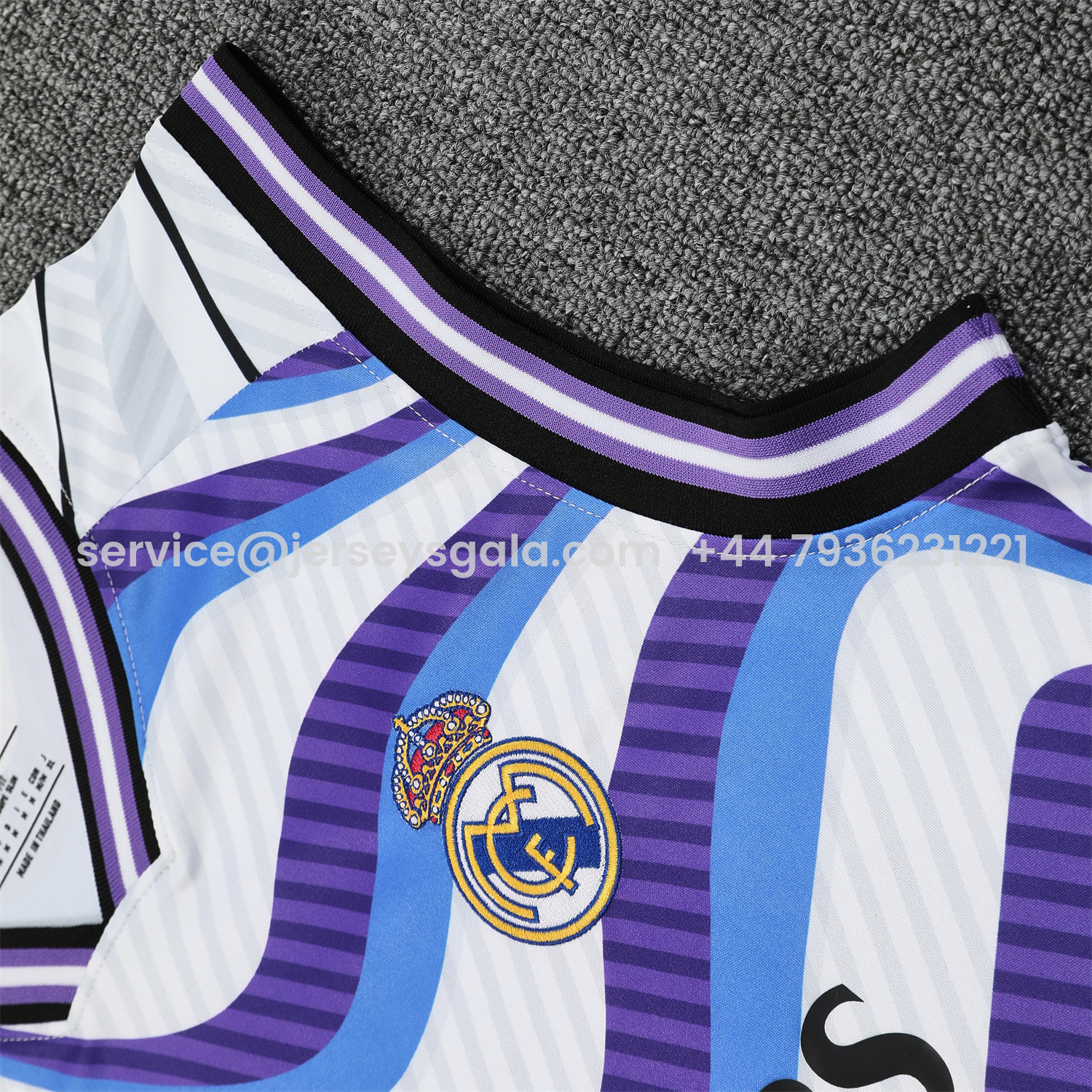 JerseysGala.com | Real Madrid 25-26 Vest Training Set - Blue Purple Curve Pattern Vest & Black Shorts -Customize Name, Number and Patch | Worldwide Shipping