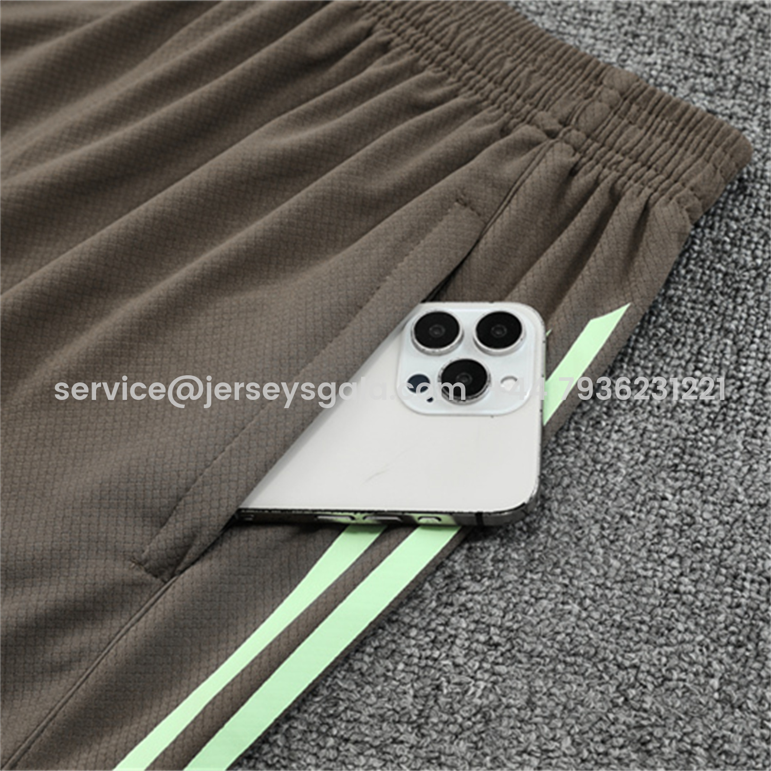 JerseysGala.com | Real Madrid 25-26 Kids Short-Sleeve Training Set - Dark Khaki Top and Shorts -Customize Name, Number and Patch | Worldwide Shipping
