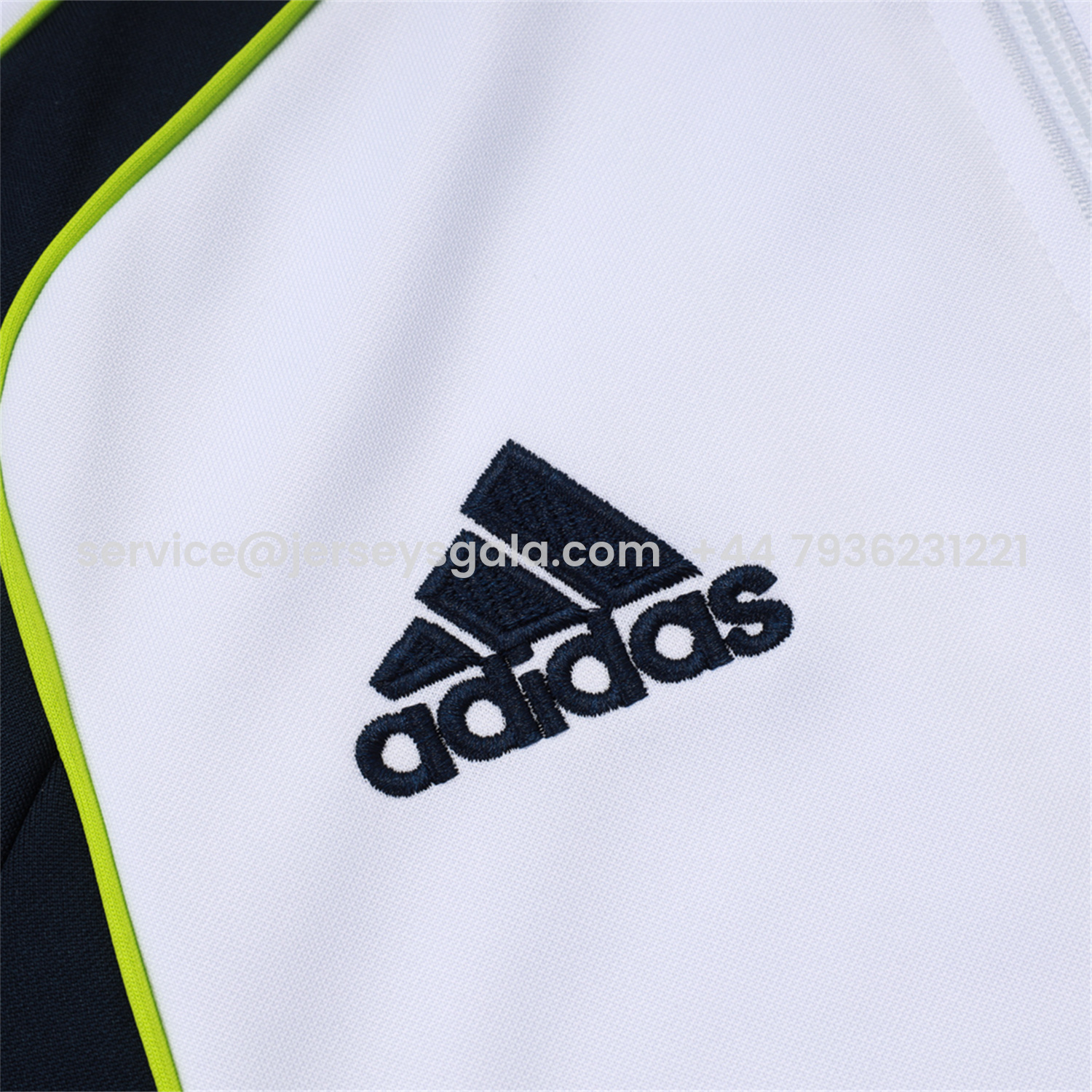 JerseysGala.com | Real Madrid 25-26 Jacket Training Tracksuit - White Throwback Jackets & Black Pants -Customize Name, Number and Patch | Worldwide Shipping