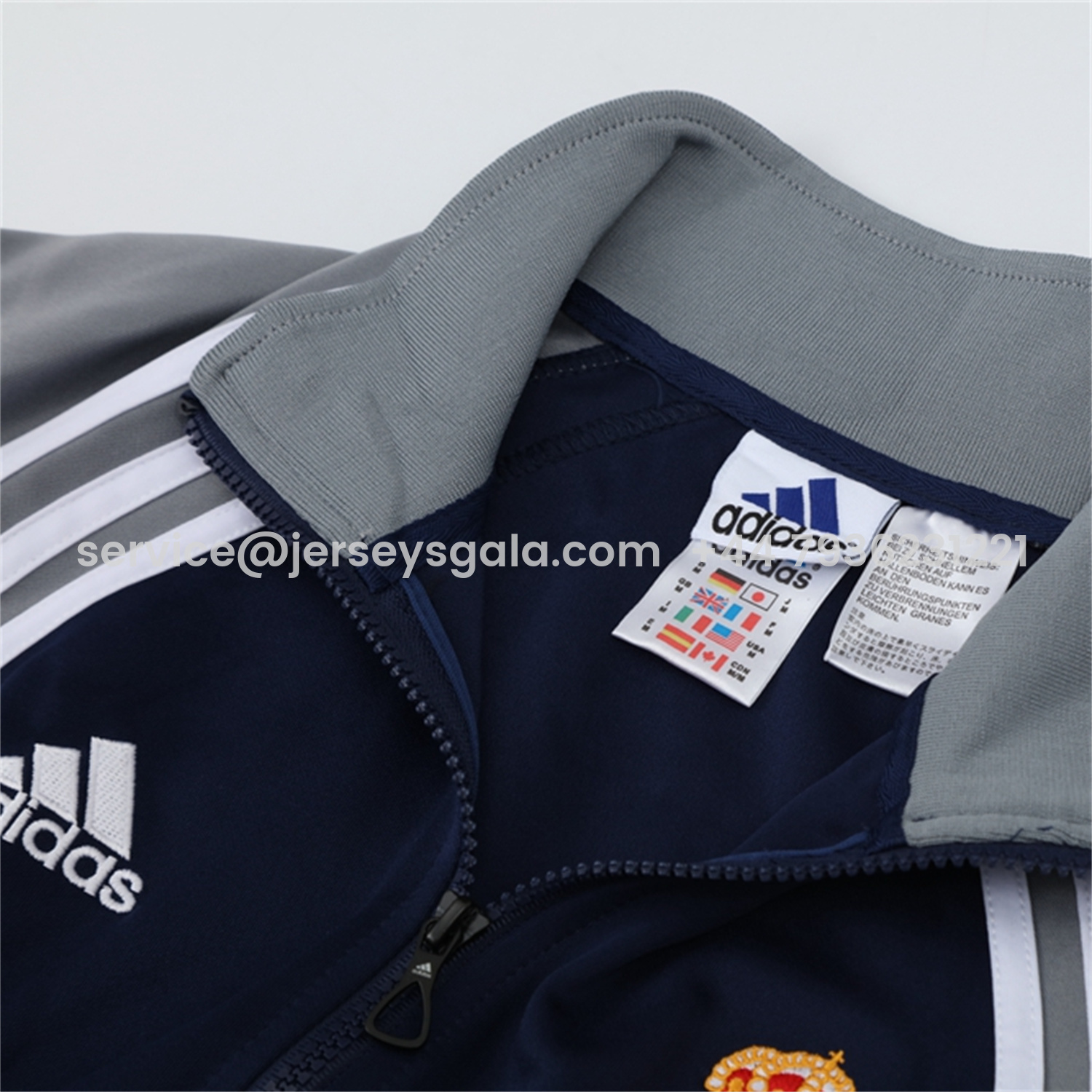 JerseysGala.com | Real Madrid 25-26 Jacket Training Tracksuit - Blue Grey Jackets & Pants -Customize Name, Number and Patch | Worldwide Shipping