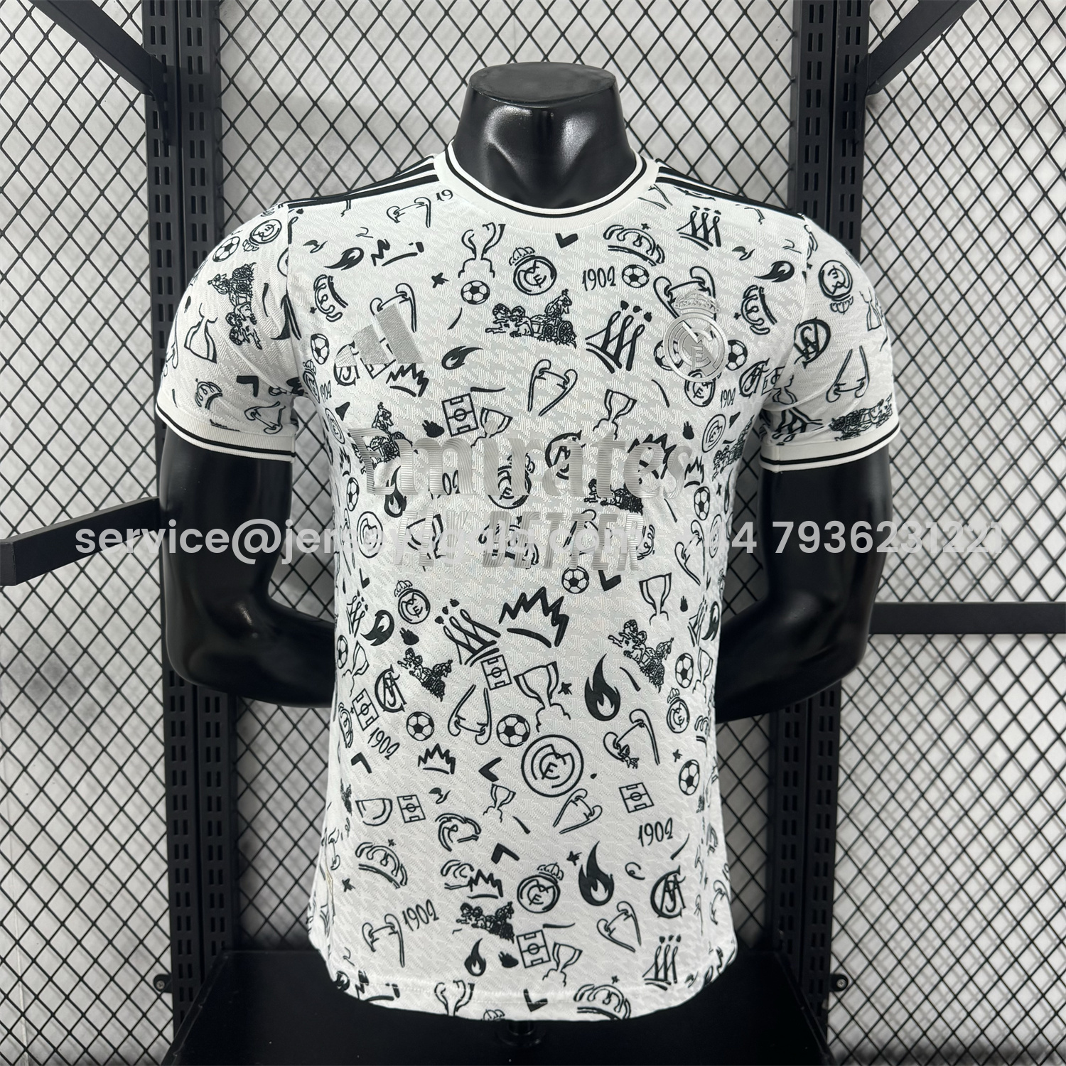 JerseysGala.com | Real Madrid 25-26 White Special Jersey with Black Emoji Icons - Player Version -Customize Name, Number and Patch | Worldwide Shipping