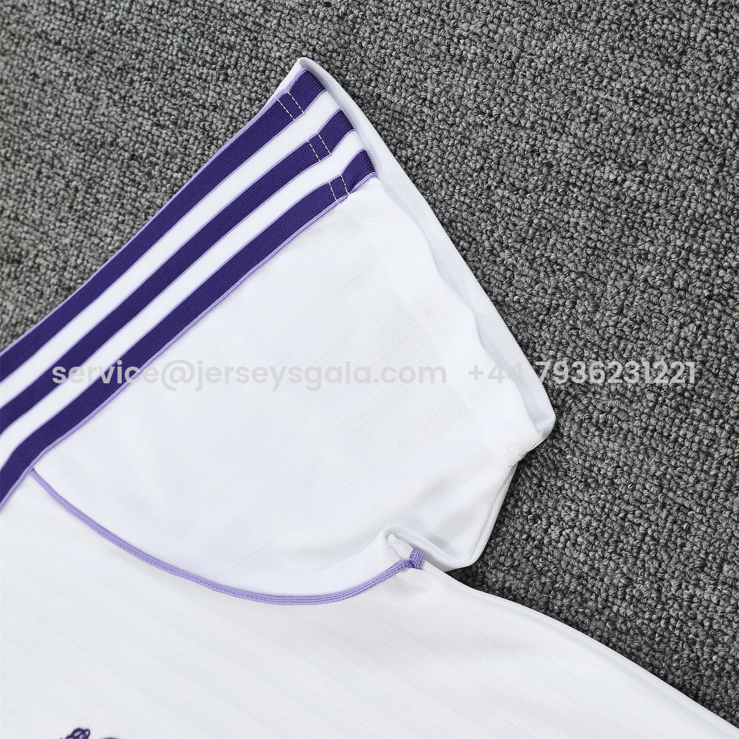 JerseysGala.com | Real Madrid 25-26 Short-Sleeve Training Set - Purple And White Top & Purple Shorts -Customize Name, Number and Patch | Worldwide Shipping