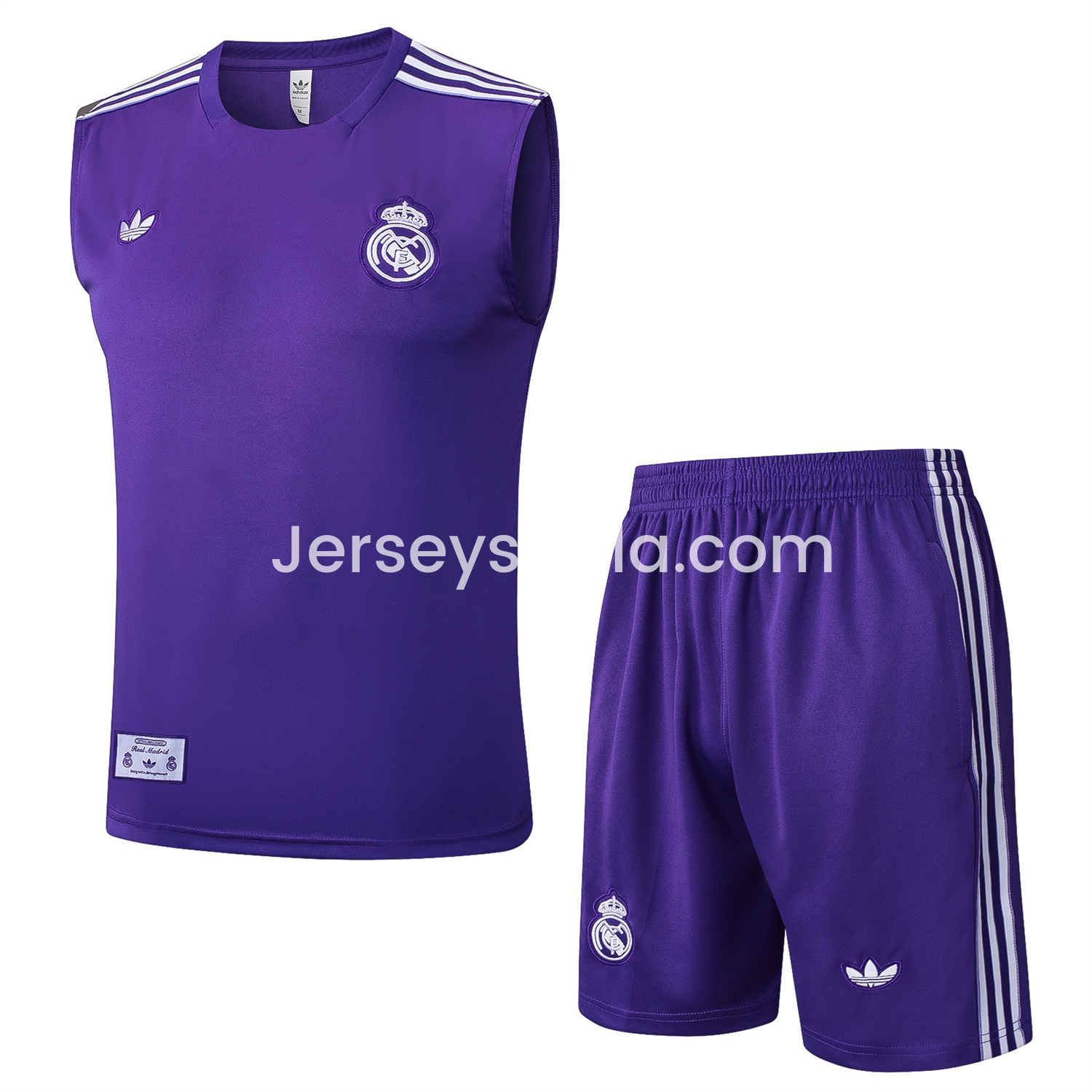 JerseysGala.com | Real Madrid 25-26 Throwback Trefoil Vest Training Set - Purple -Customize Name, Number and Patch | Worldwide Shipping