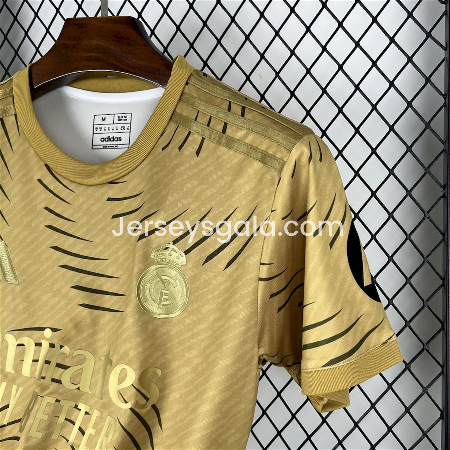 JerseysGala.com | Real Madrid 25-26 Gold Swirl Training Jersey - Fans Version -Customize Name, Number and Patch | Worldwide Shipping