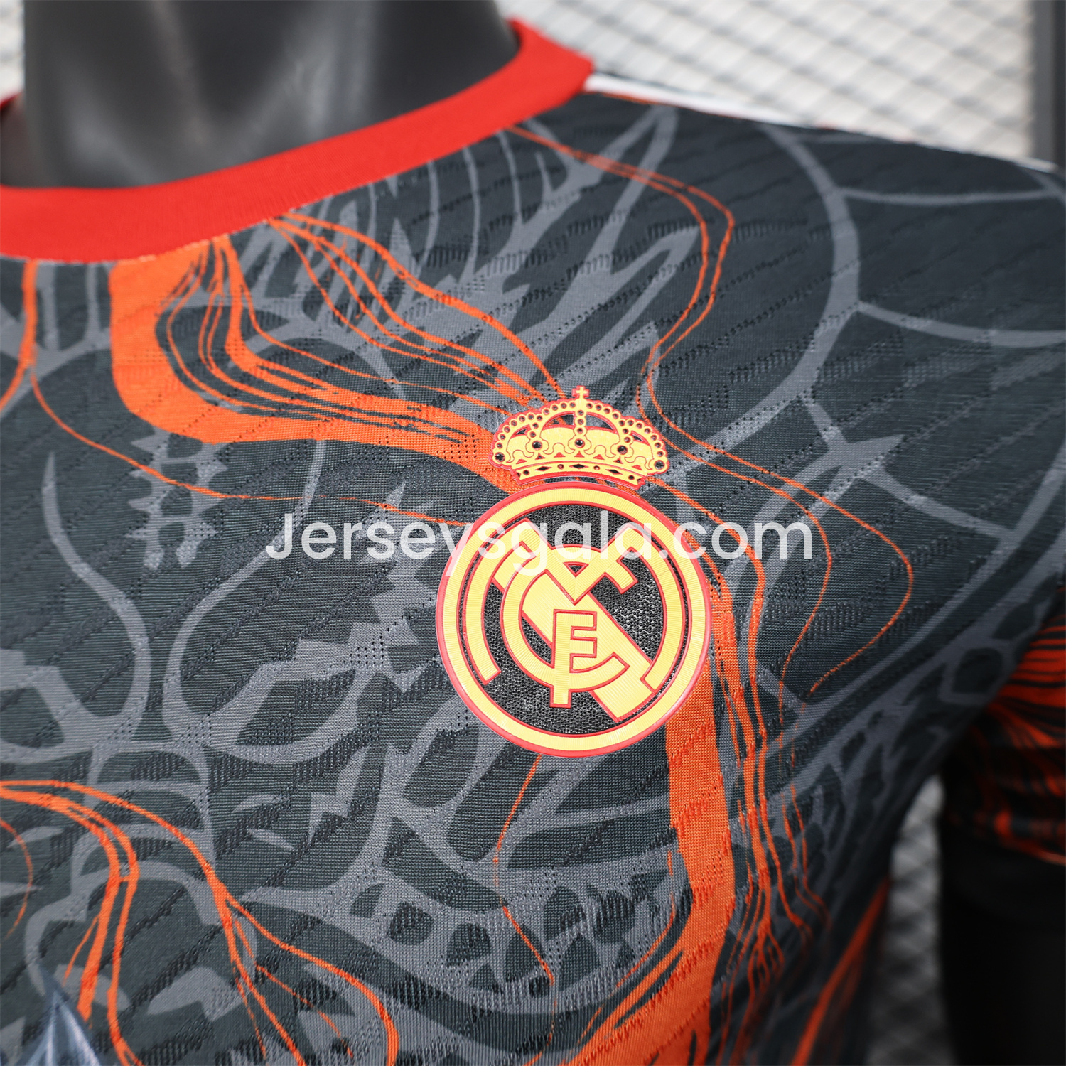 JerseysGala.com | Real Madrid 25-26 Grey Chinese Loong and Red Fire Black Jersey - Player Version -Customize Name, Number and Patch | Worldwide Shipping