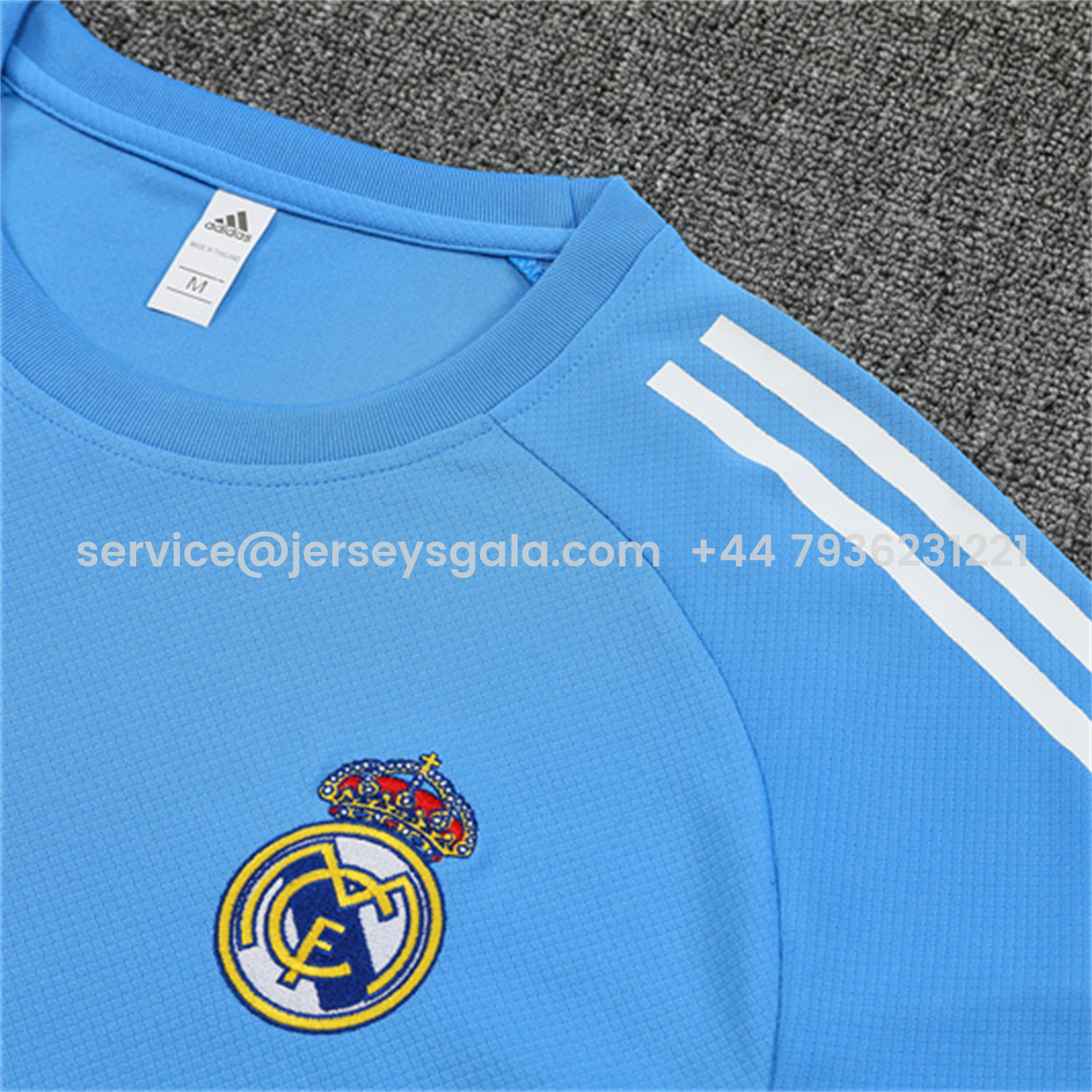 JerseysGala.com | Real Madrid 25-26 Short-Sleeve Training Set - Sky Blue Top and Sky Blue Shorts -Customize Name, Number and Patch | Worldwide Shipping