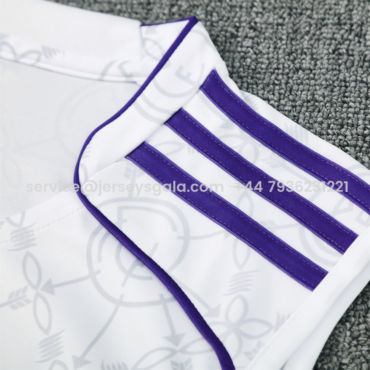 JerseysGala.com | Real Madrid 25-26 Vest Training Set - Blue Edge White Vest & Black Shorts -Customize Name, Number and Patch | Worldwide Shipping