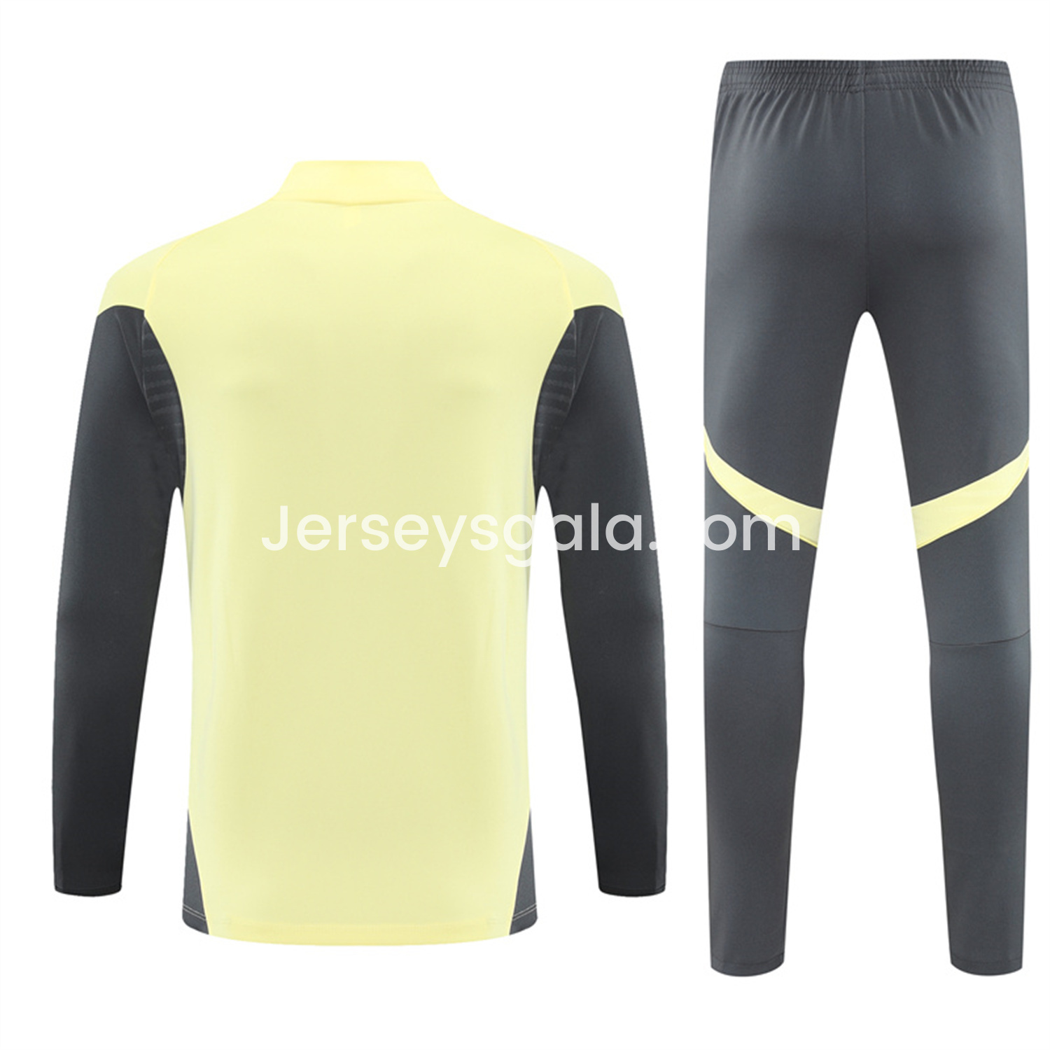 JerseysGala.com | Real Madrid 25-26 Kid Long Sleeves Training Set - Yellow Top & Gray Pants -Customize Name, Number and Patch | Worldwide Shipping