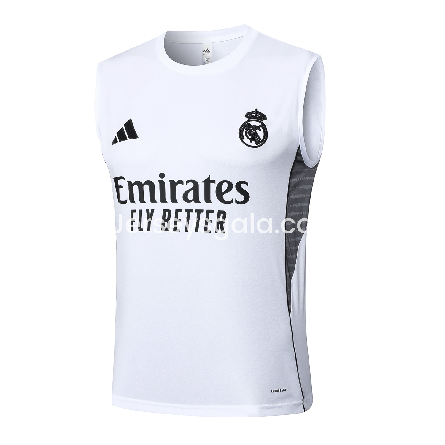JerseysGala.com | Real Madrid 25-26 Vest Training Set - White Vest and Black Shorts -Customize Name, Number and Patch | Worldwide Shipping