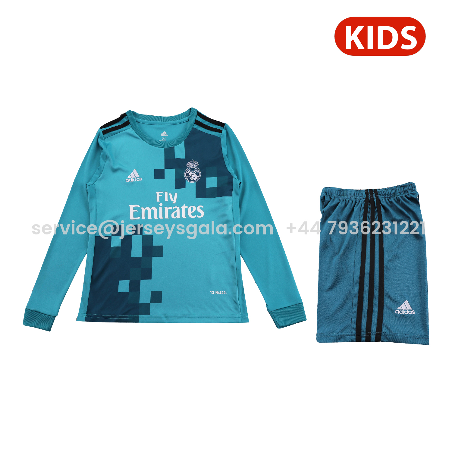 JerseysGala.com | Retro Real Madrid 17-18 Third Long Sleeves Kids Kit -Customize Name, Number and Patch | Worldwide Shipping
