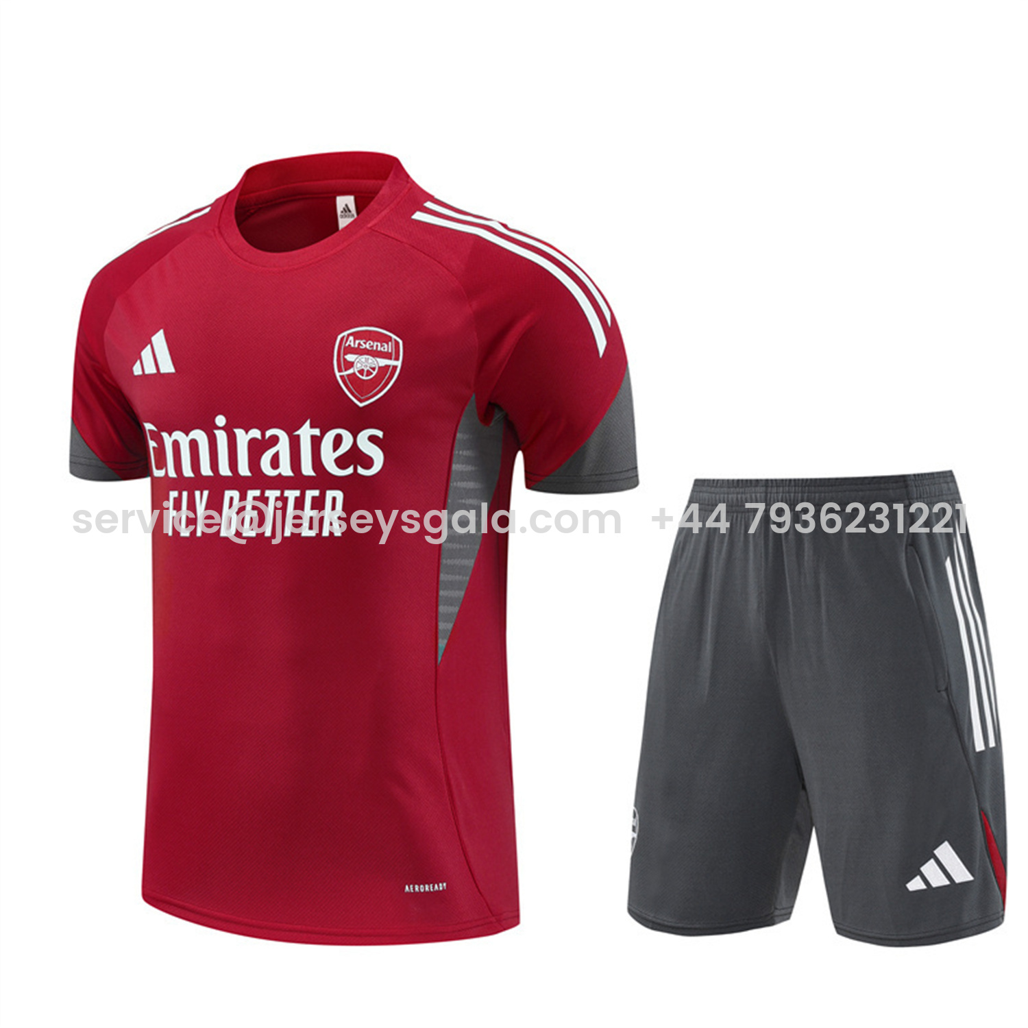 JerseysGala.com | Arsenal 25-26 Short-Sleeve Training Set- Red Top & Green Shorts -Customize Name, Number and Patch | Worldwide Shipping