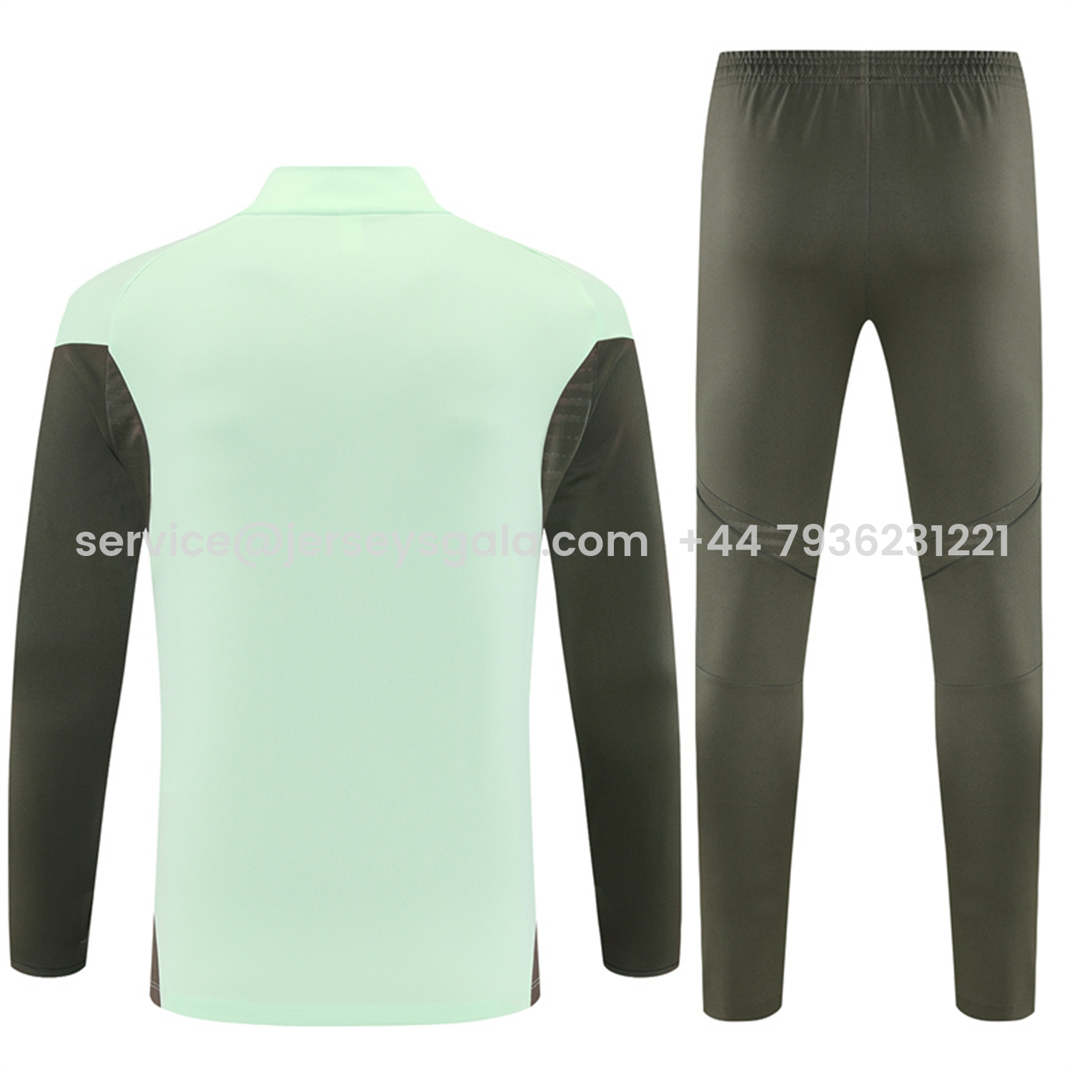 JerseysGala.com | Real Madrid 25-26 Long Sleeve Training Set - Light Green Top & Army Green Pants -Customize Name, Number and Patch | Worldwide Shipping
