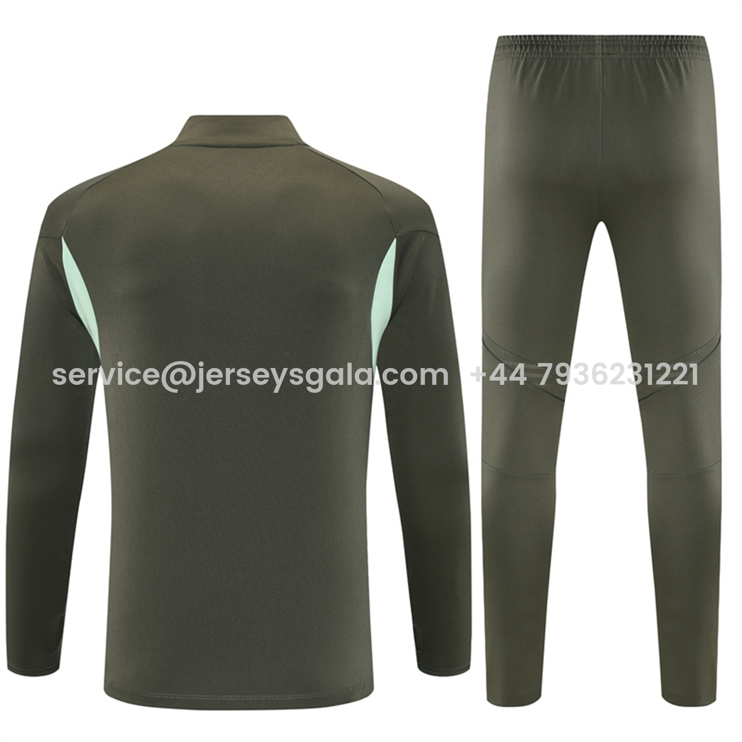 JerseysGala.com | Real Madrid 25-26 Long Sleeve Training Set - Army Green Top & Pants -Customize Name, Number and Patch | Worldwide Shipping