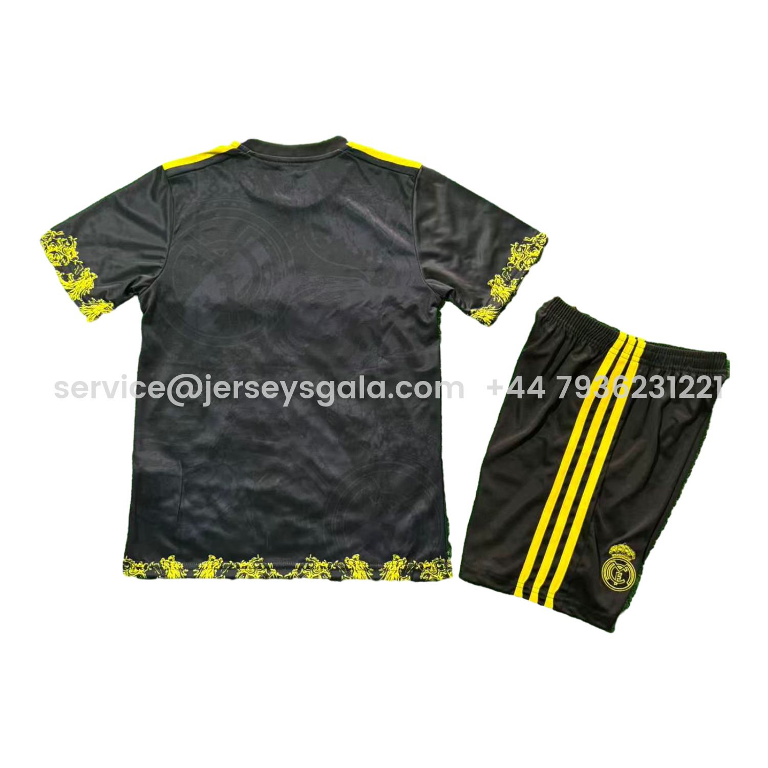 JerseysGala.com | Real Madrid 25-26 Yellow Dragon Black Special Kids Kit -Customize Name, Number and Patch | Worldwide Shipping