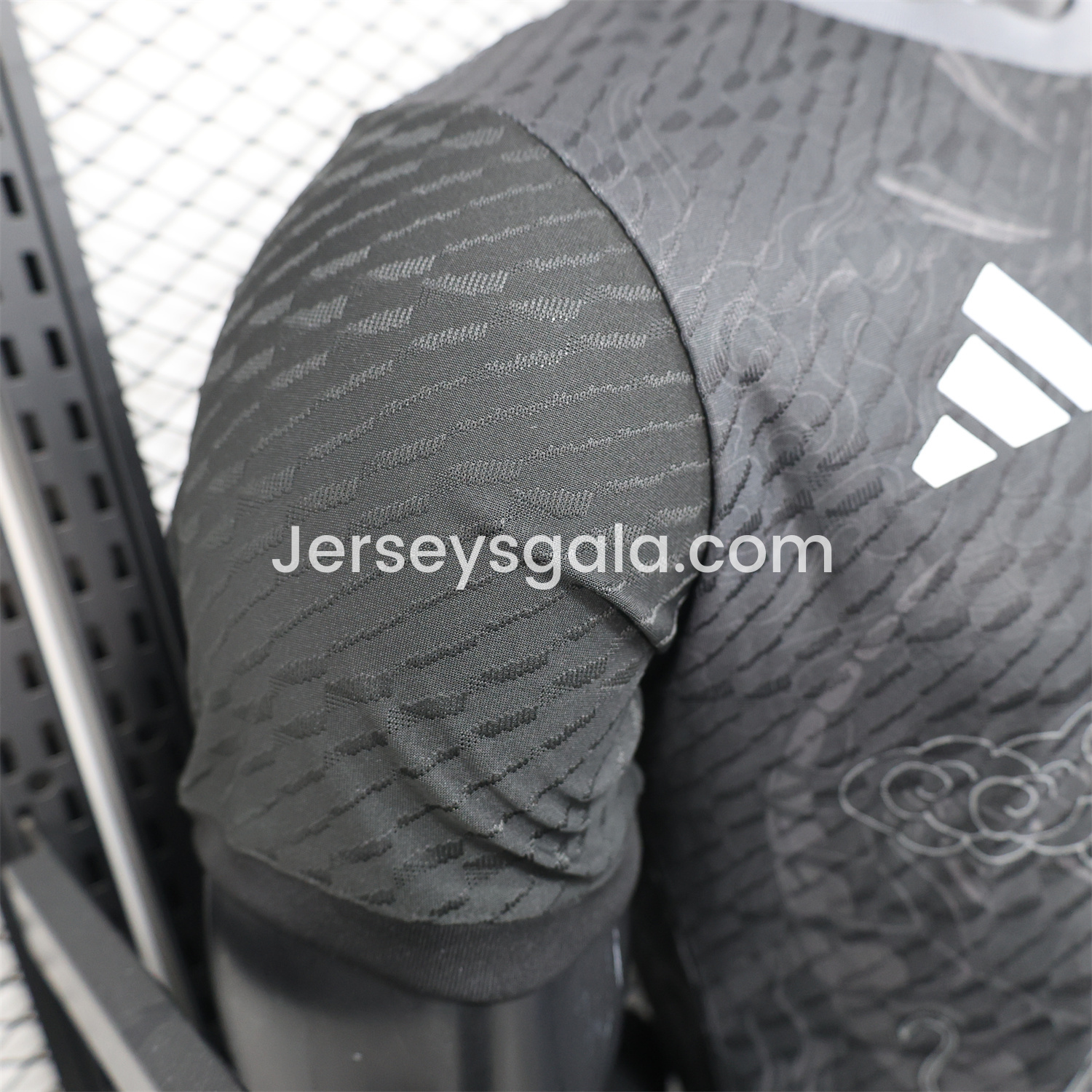 JerseysGala.com | Real Madrid 25-26 Grey Chinese Loong and Auspicious Clouds Line Drawing Black Jersey - Player Version -Customize Name, Number and Patch | Worldwide Shipping