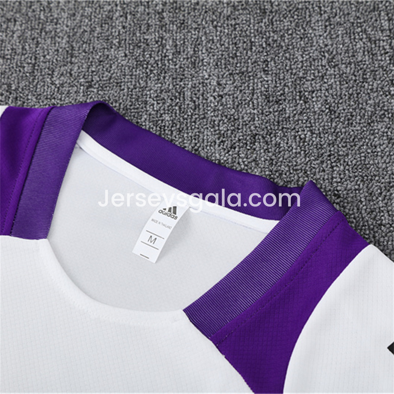 JerseysGala.com | Real Madrid 24-25 Short-Sleeve Training Set - White with Purple -Customize Name, Number and Patch | Worldwide Shipping