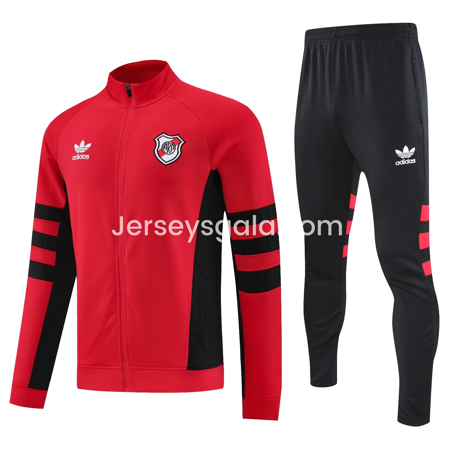JerseysGala.com | River Plate 25-26 Terrace Jacket Training Tracksuit - Red Jackets & Black Pants -Customize Name, Number and Patch | Worldwide Shipping