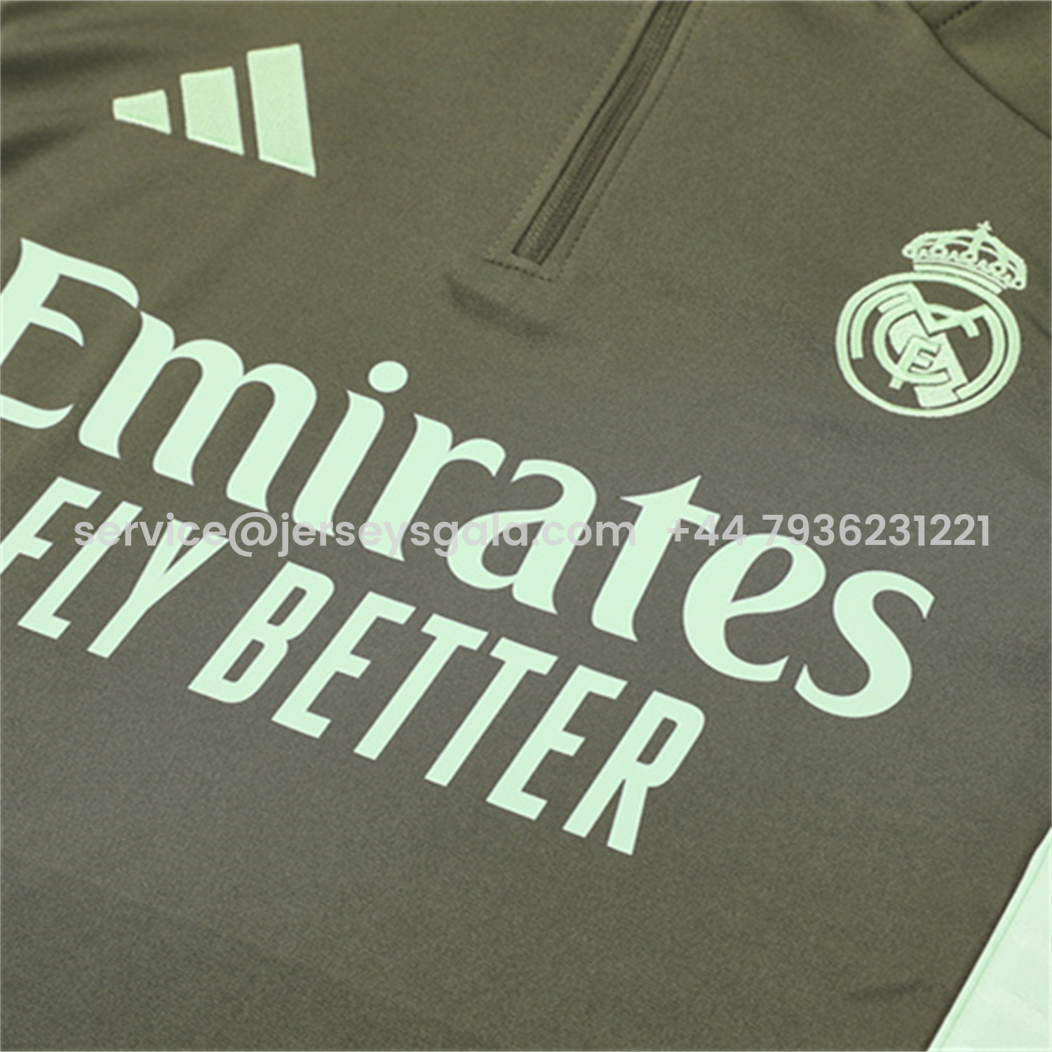 JerseysGala.com | Real Madrid 25-26 Long Sleeve Training Set - Army Green Top & Pants -Customize Name, Number and Patch | Worldwide Shipping
