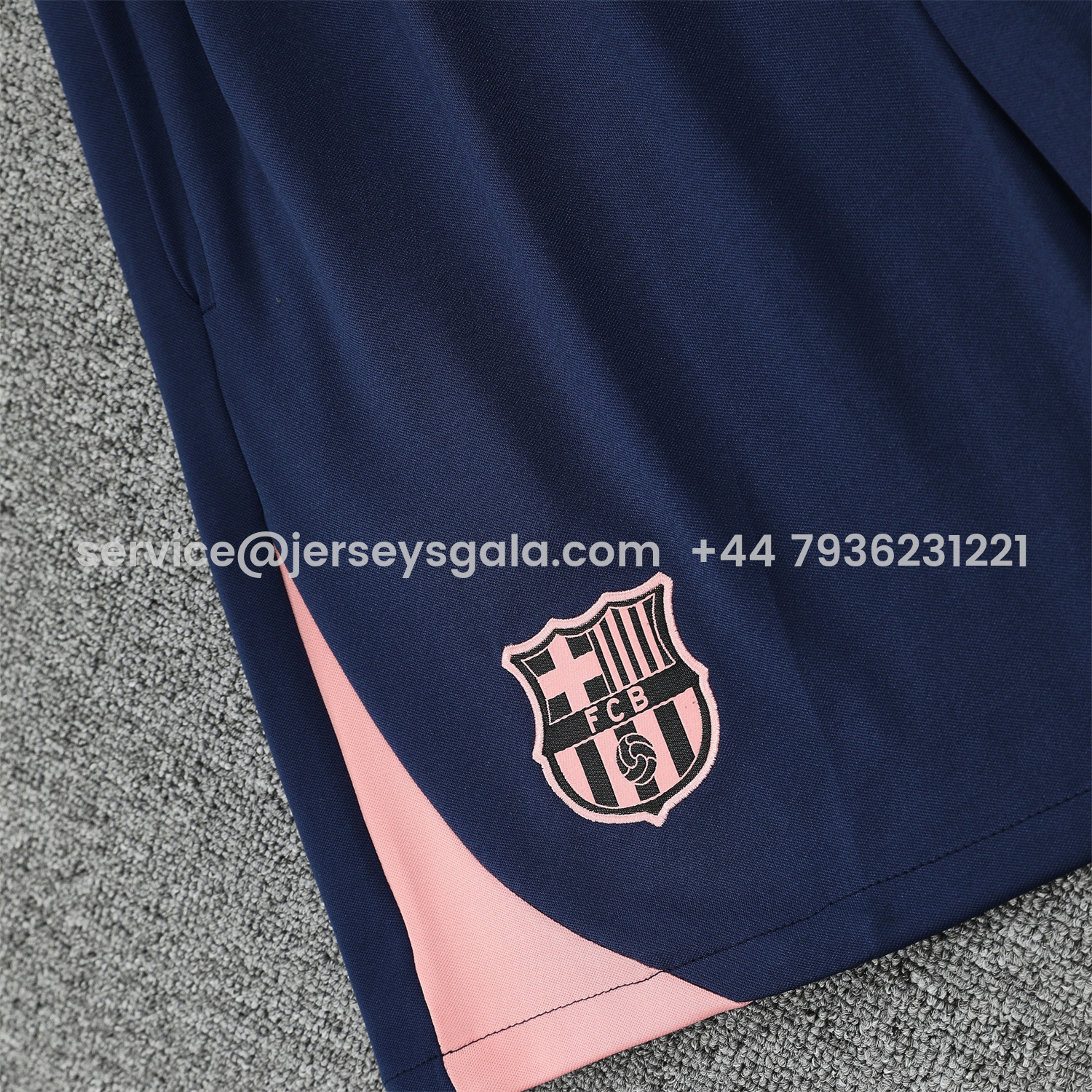 JerseysGala.com | Barcelona 25-26 Short-Sleeve Training Set - Cream Top & Deep Blue Shorts -Customize Name, Number and Patch | Worldwide Shipping