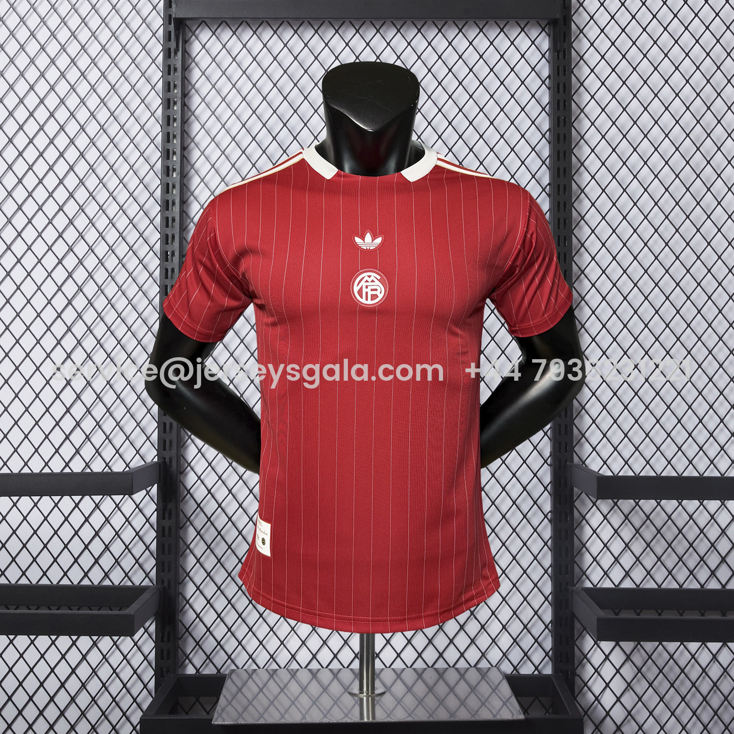 JerseysGala.com | Bayern Munich 25-26 Trefoil Red And White Travel Jersey - Player Version -Customize Name, Number and Patch | Worldwide Shipping