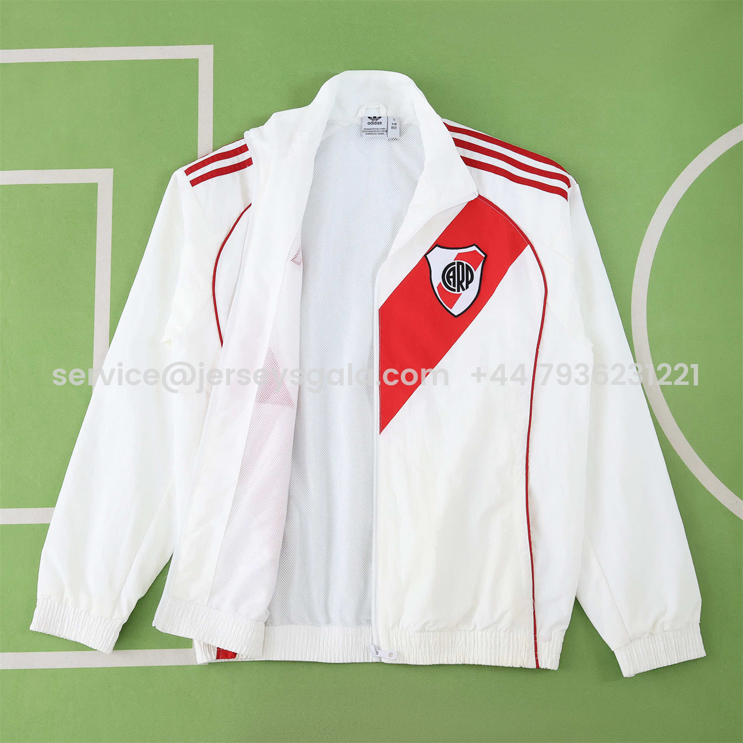 JerseysGala.com | River Plate 25-26 Throwback Windbreaker Jacket - White -Customize Name, Number and Patch | Worldwide Shipping