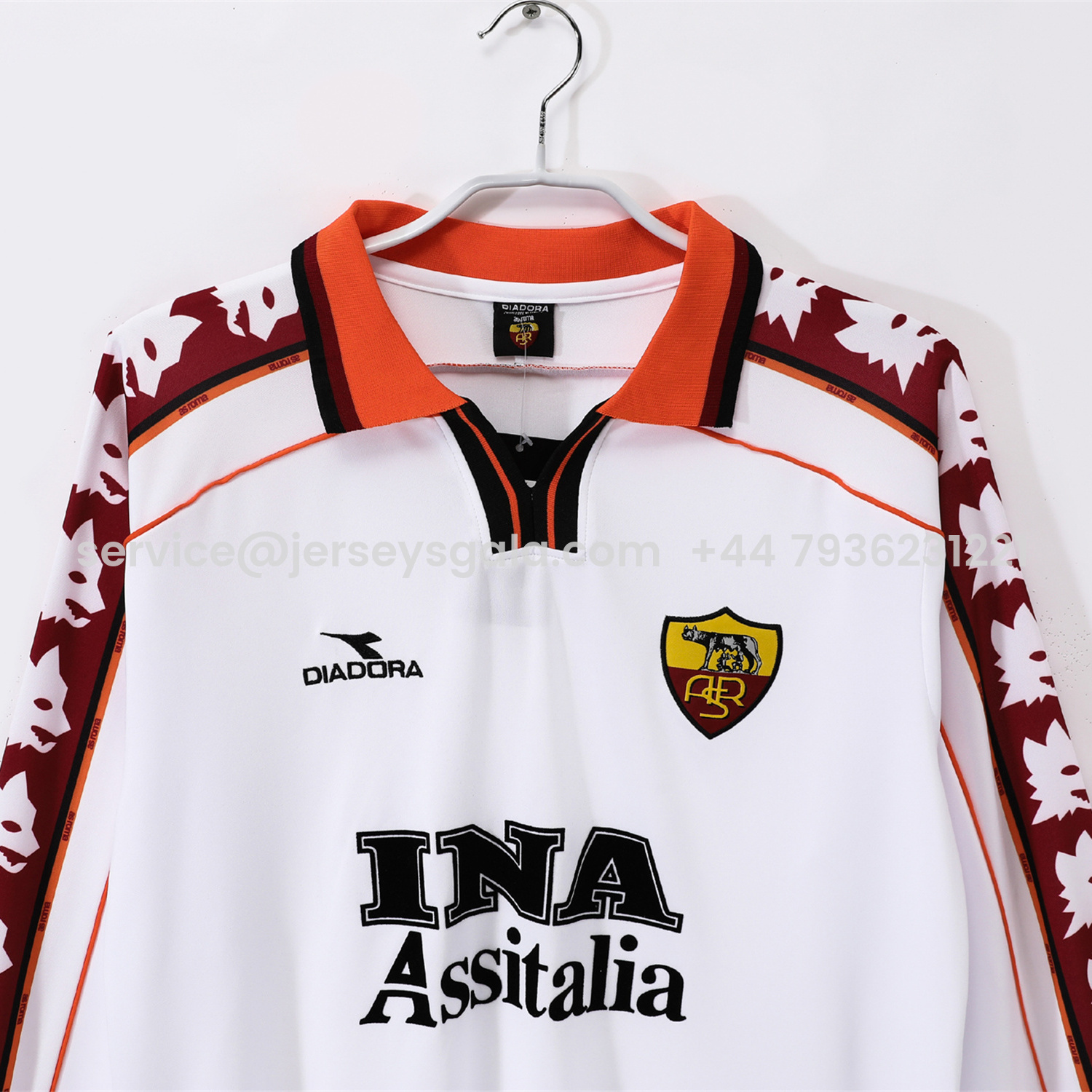 JerseysGala.com | Retro Roma 1998-99 Away Long Sleeves Jersey -Customize Name, Number and Patch | Worldwide Shipping