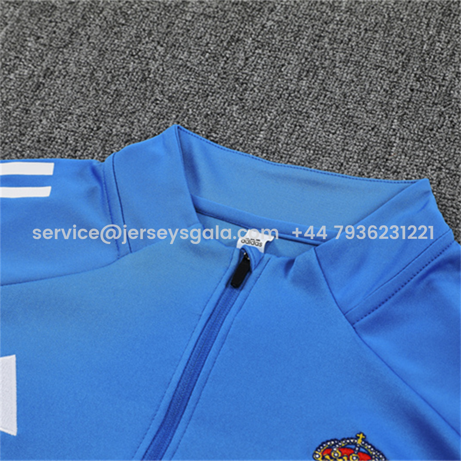 JerseysGala.com | Real Madrid 25-26 Long Sleeve Training Set - Bright Blue Top & Pants -Customize Name, Number and Patch | Worldwide Shipping