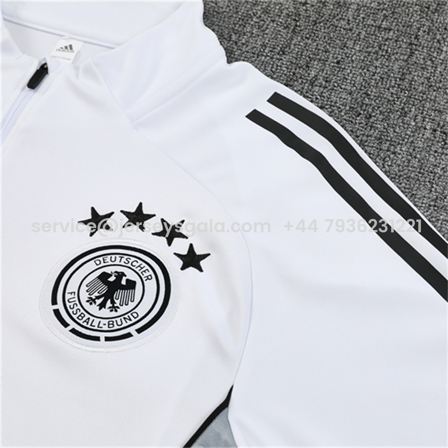 JerseysGala.com | Germany 25-26 Kids Long Sleeve Training Set - White Top and Black Pants -Customize Name, Number and Patch | Worldwide Shipping
