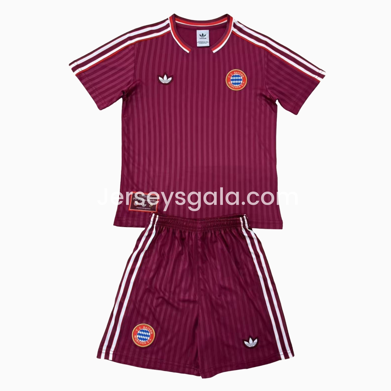 JerseysGala.com | Bayern Munich 24-25 Red Terrace Icon Retro Style Kids Kit -Customize Name, Number and Patch | Worldwide Shipping