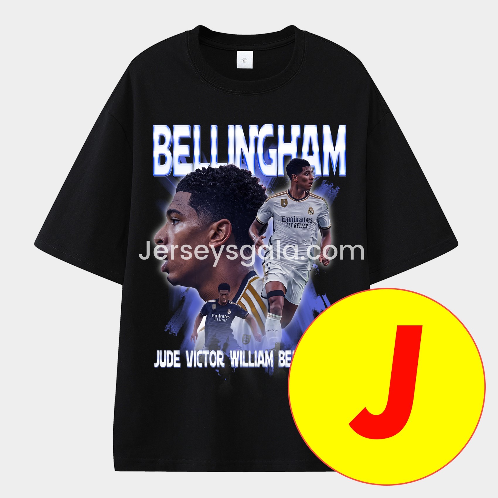 JerseysGala.com | Bellingham Real Madrid England Unisex Pure Cotton T-shirt -Customize Name, Number and Patch | Worldwide Shipping