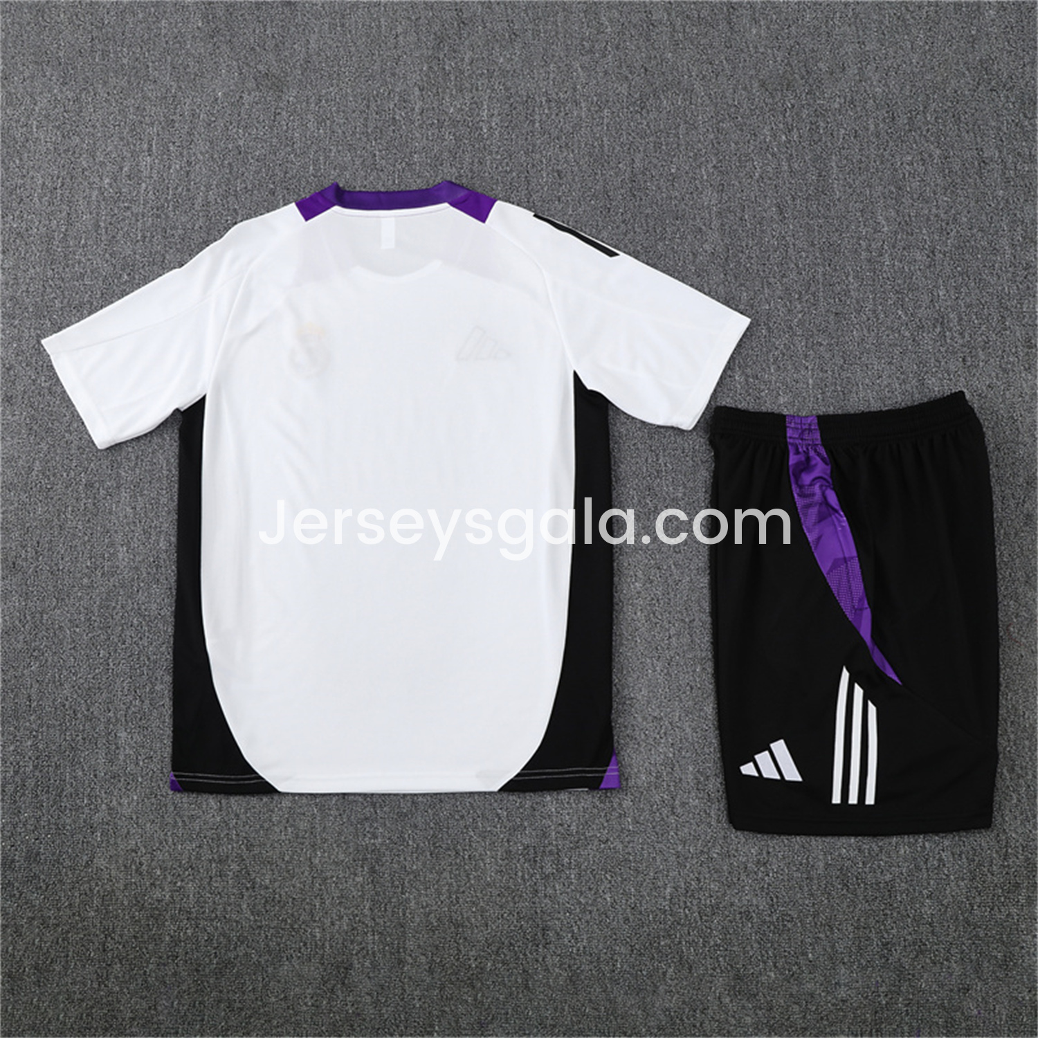 JerseysGala.com | Real Madrid 24-25 Short-Sleeve Training Set - White with Purple -Customize Name, Number and Patch | Worldwide Shipping