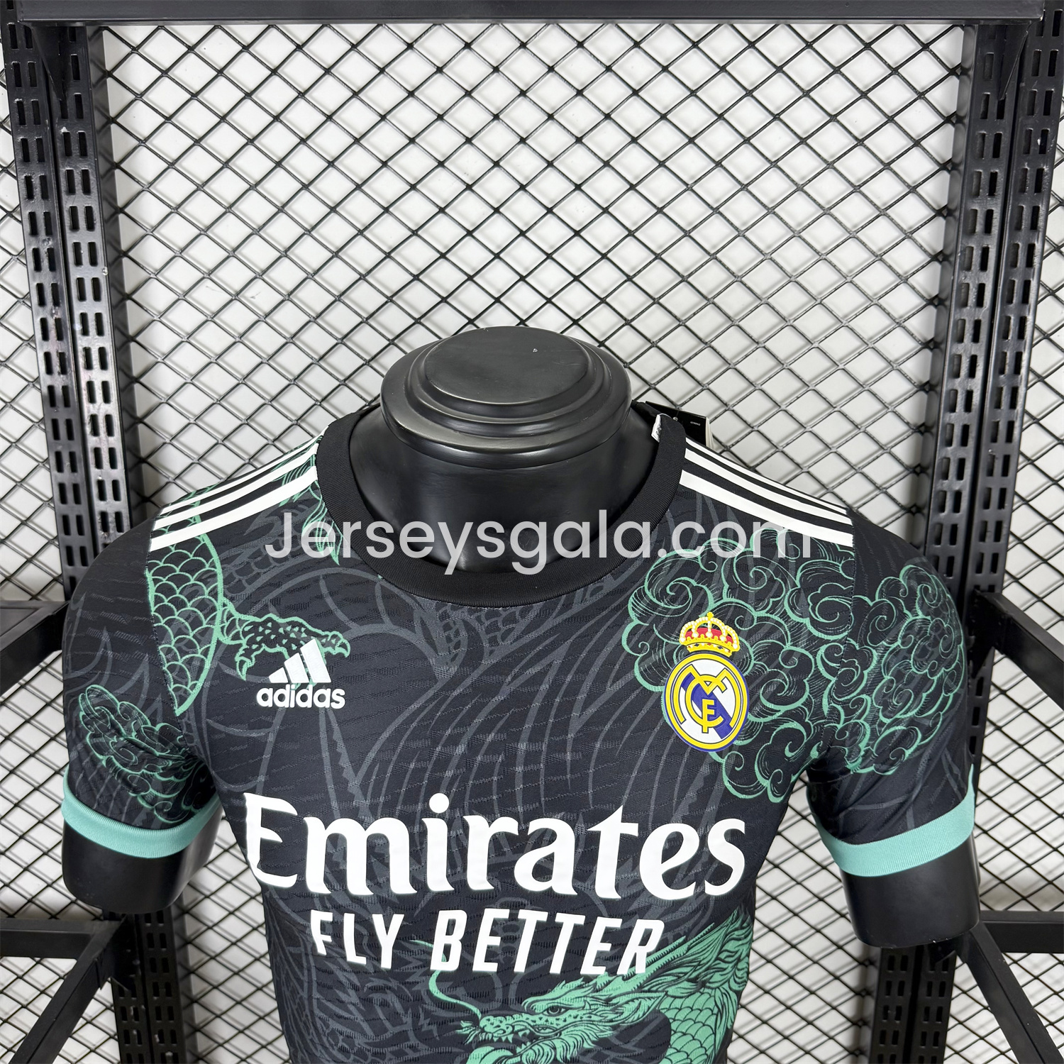 JerseysGala.com | Real Madrid 25-26 Green Dragon Soars Black Jersey - Player Version -Customize Name, Number and Patch | Worldwide Shipping