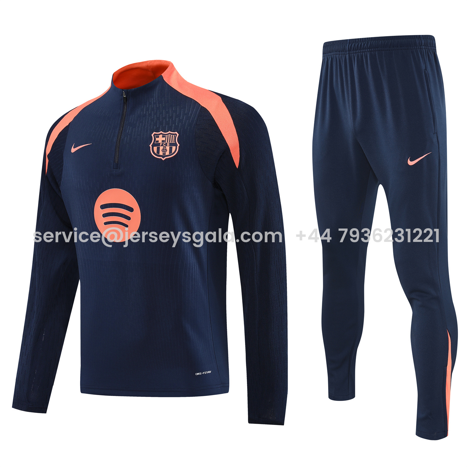 JerseysGala.com | Barcelona 25-26 Long Sleeve Training Set - Deep Blue Top and Deep Blue Pants -Customize Name, Number and Patch | Worldwide Shipping