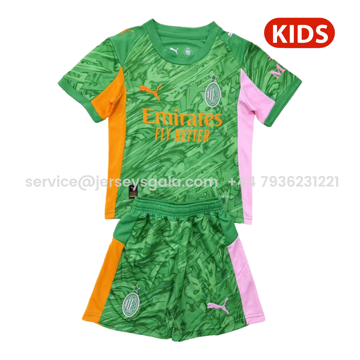 JerseysGala.com | AC Milan 25-26 Green Goalkeeper Kids Kit -Customize Name, Number and Patch | Worldwide Shipping