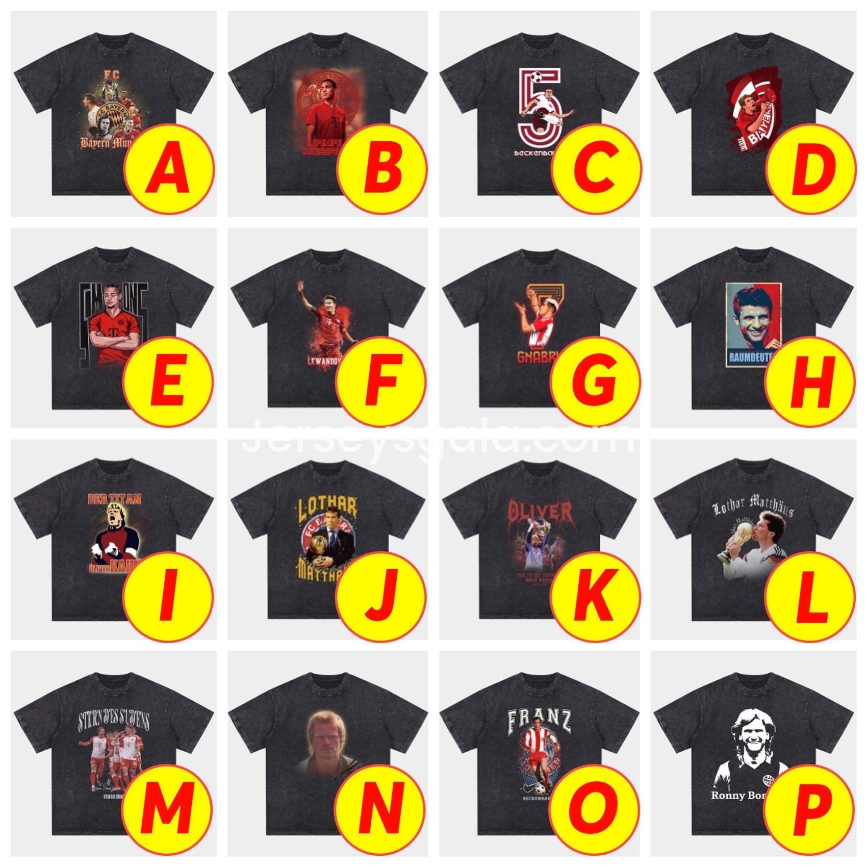 JerseysGala.com | Bayern Munich 125th Legendary Players Oversized Washed T-Shirt -Customize Name, Number and Patch | Worldwide Shipping