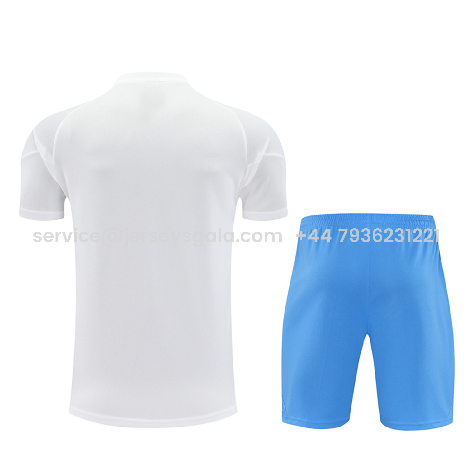 JerseysGala.com | Real Madrid 25-26 Kids Short-Sleeve Training Set - White Top and Sky Blue Shorts -Customize Name, Number and Patch | Worldwide Shipping