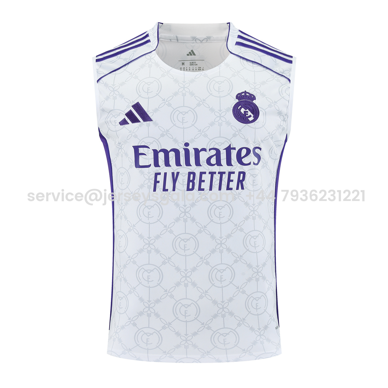 JerseysGala.com | Real Madrid 25-26 Vest Training Set - Blue Edge White Vest & Black Shorts -Customize Name, Number and Patch | Worldwide Shipping