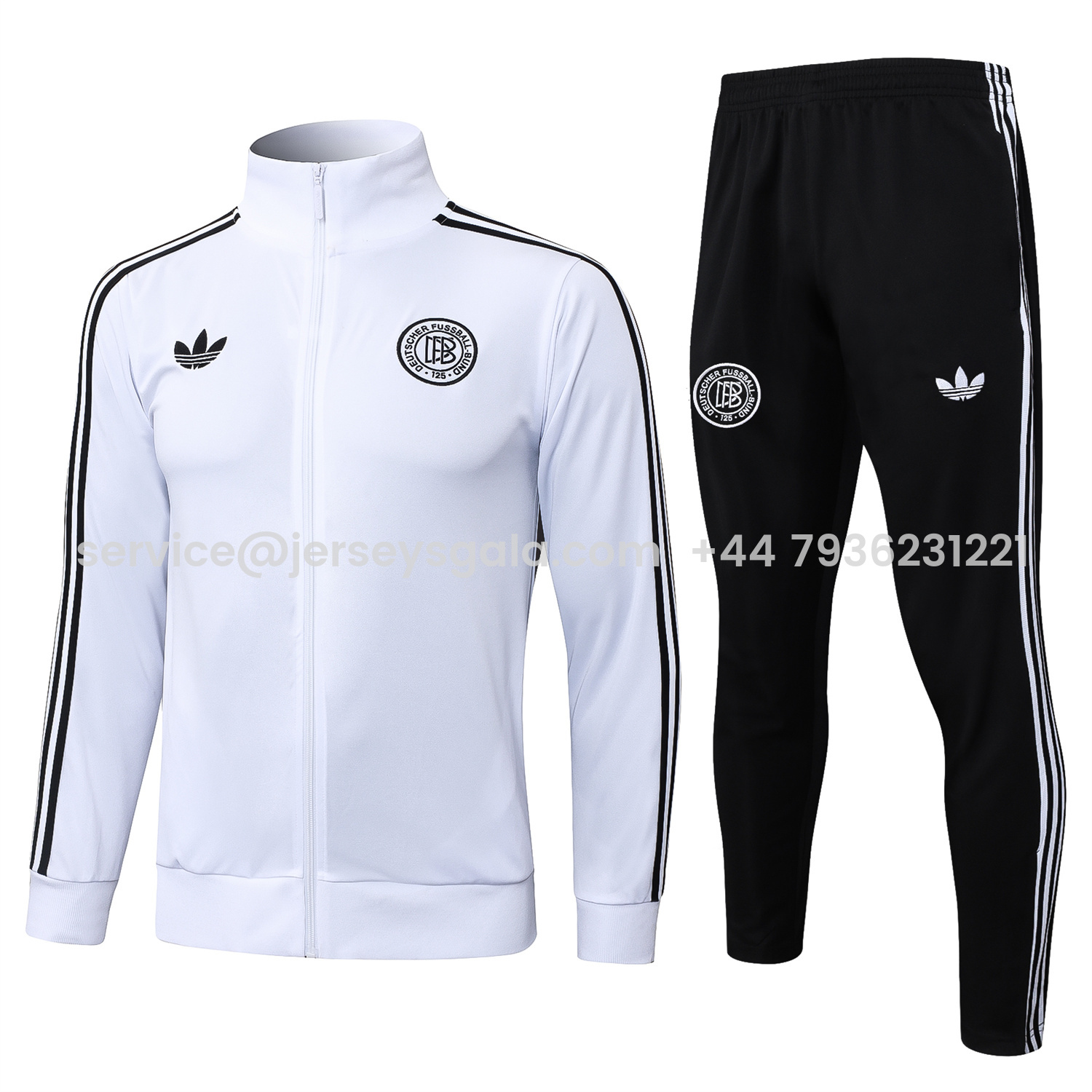 JerseysGala.com | Germany 25-26 125th Anniversary Jacket Training Tracksuit - White Jackets & Black Pants -Customize Name, Number and Patch | Worldwide Shipping