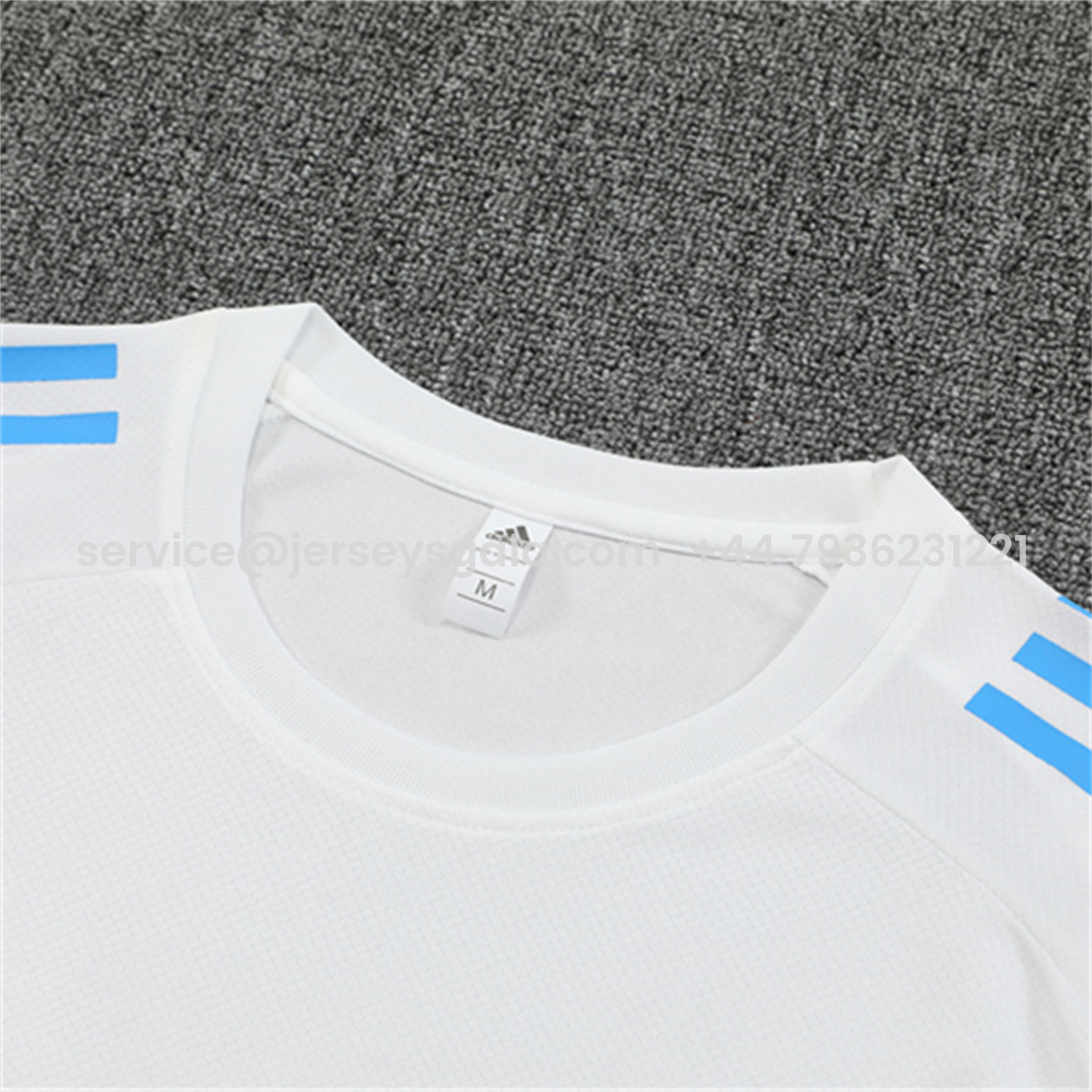 JerseysGala.com | Real Madrid 25-26 Short-Sleeve Training Set - White Top and Sky Blue Shorts -Customize Name, Number and Patch | Worldwide Shipping