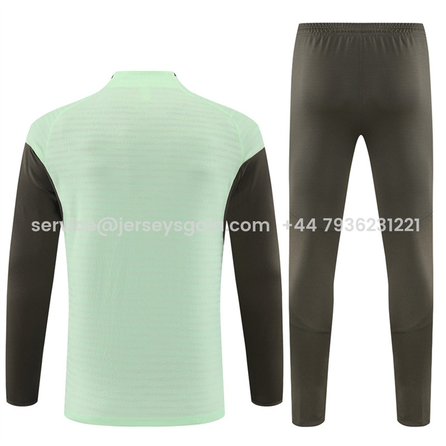 JerseysGala.com | Real Madrid 25-26 Long Sleeve Training Set - Player Version - Light Green Top and Khaki Pants -Customize Name, Number and Patch | Worldwide Shipping