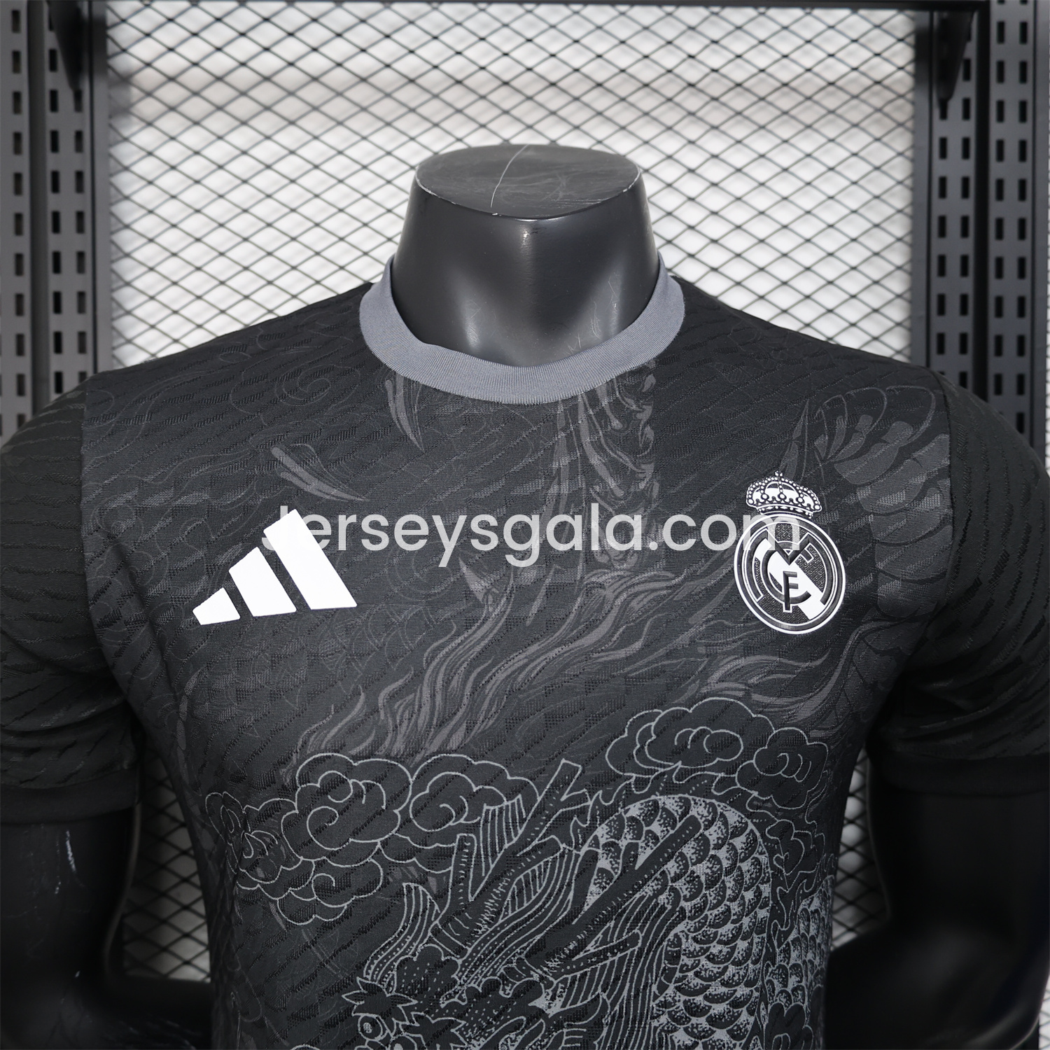 JerseysGala.com | Real Madrid 25-26 Grey Chinese Loong and Auspicious Clouds Line Drawing Black Jersey - Player Version -Customize Name, Number and Patch | Worldwide Shipping