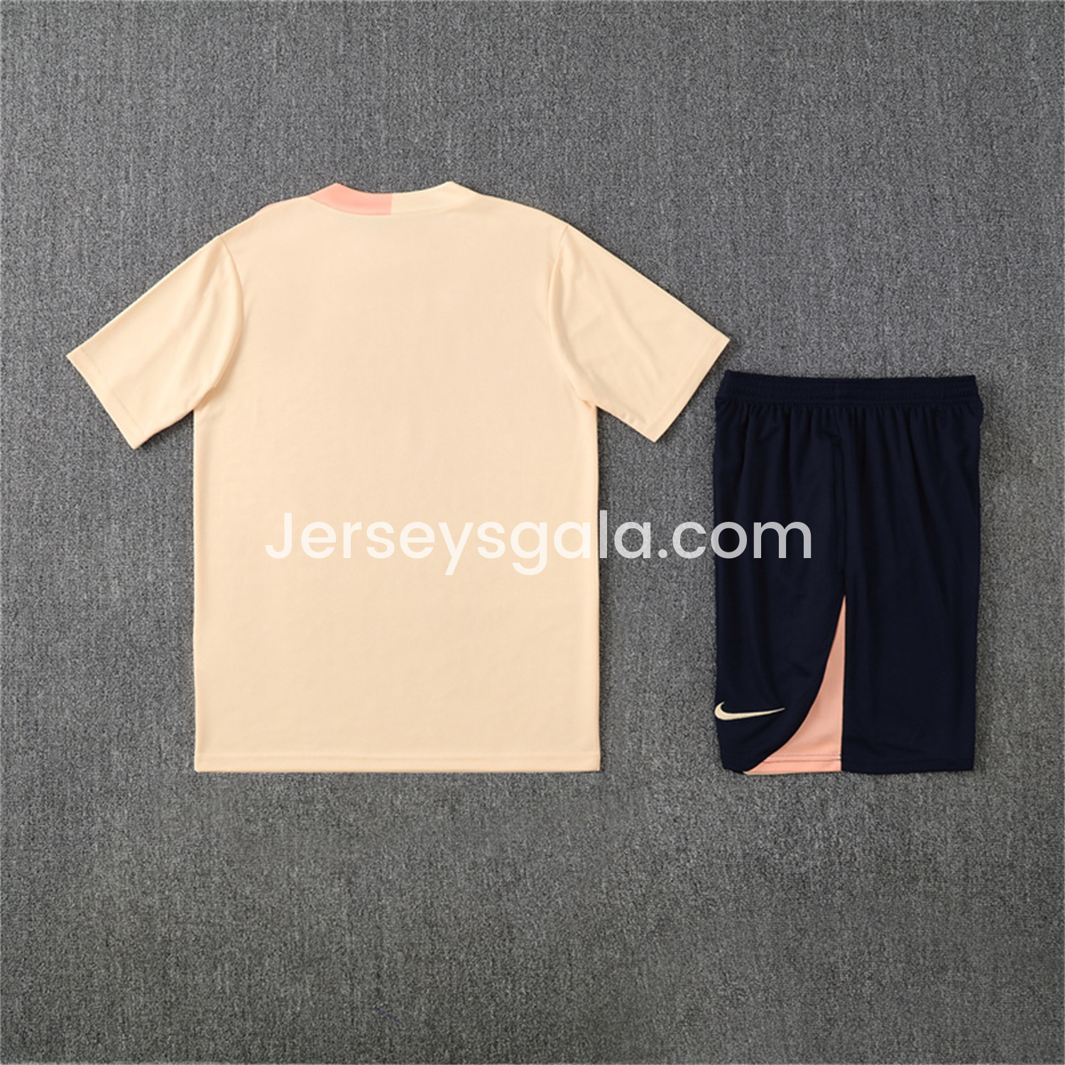 JerseysGala.com | Barcelona 25-26 Short-Sleeve Training Set - Beige Top & Blue Shorts -Customize Name, Number and Patch | Worldwide Shipping